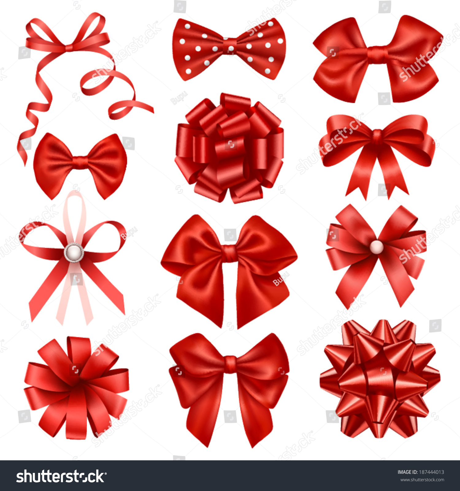 Red Ribbon Bows Stock Vector Illustration 187444013 Shutterstock