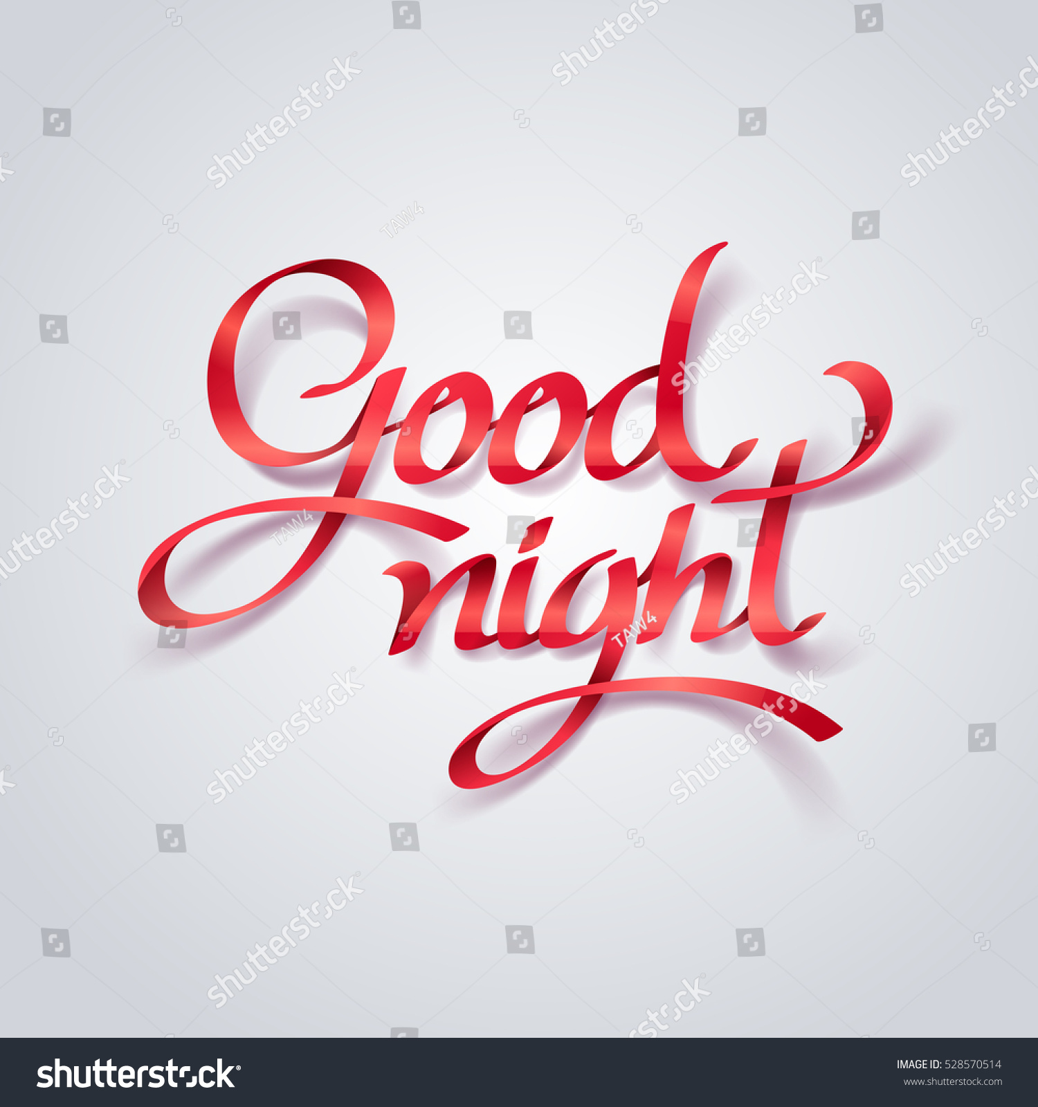 Red Ribbon Of Goodnight Calligraphy Hand Lettering, Vector Art And ...