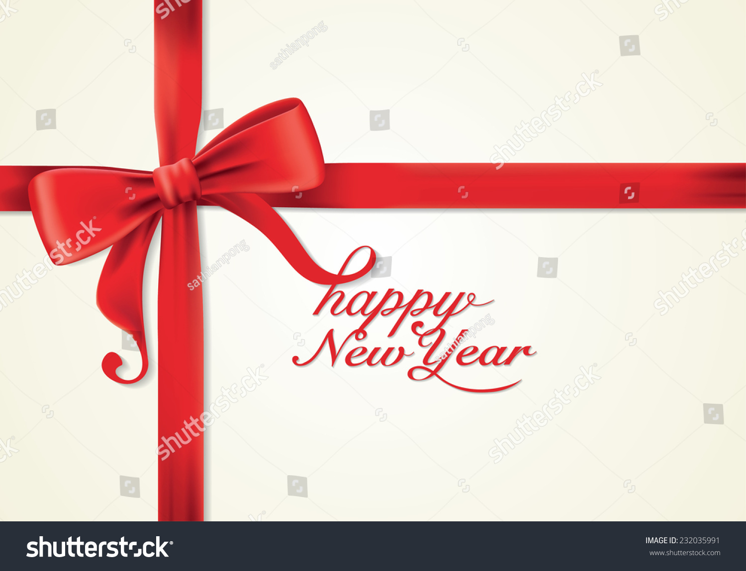 Red Ribbons And Greeting Card, Bows, Vector, Happy New Year - 232035991