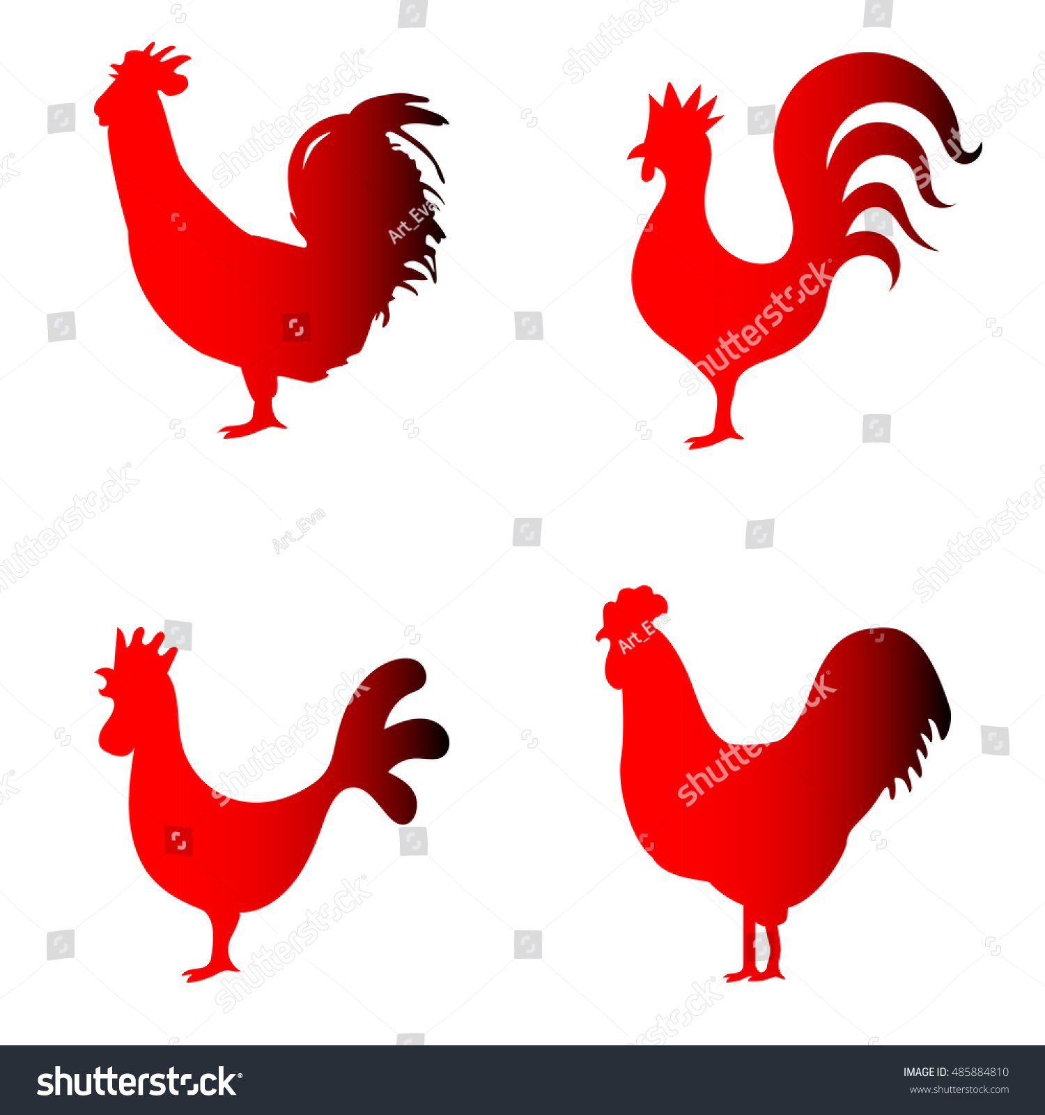 Red Rooster Silhouettes On White Background Stock Vector (Royalty Free ...