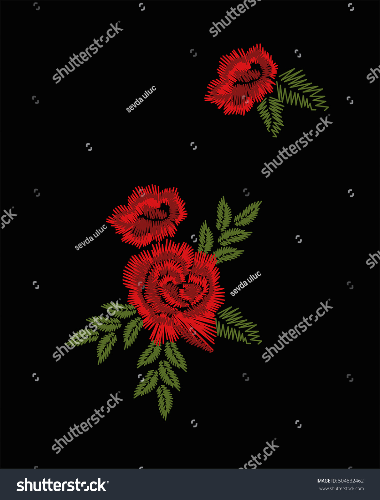 Red Rose Embroidery Stock Vector Illustration 504832462 Shutterstock