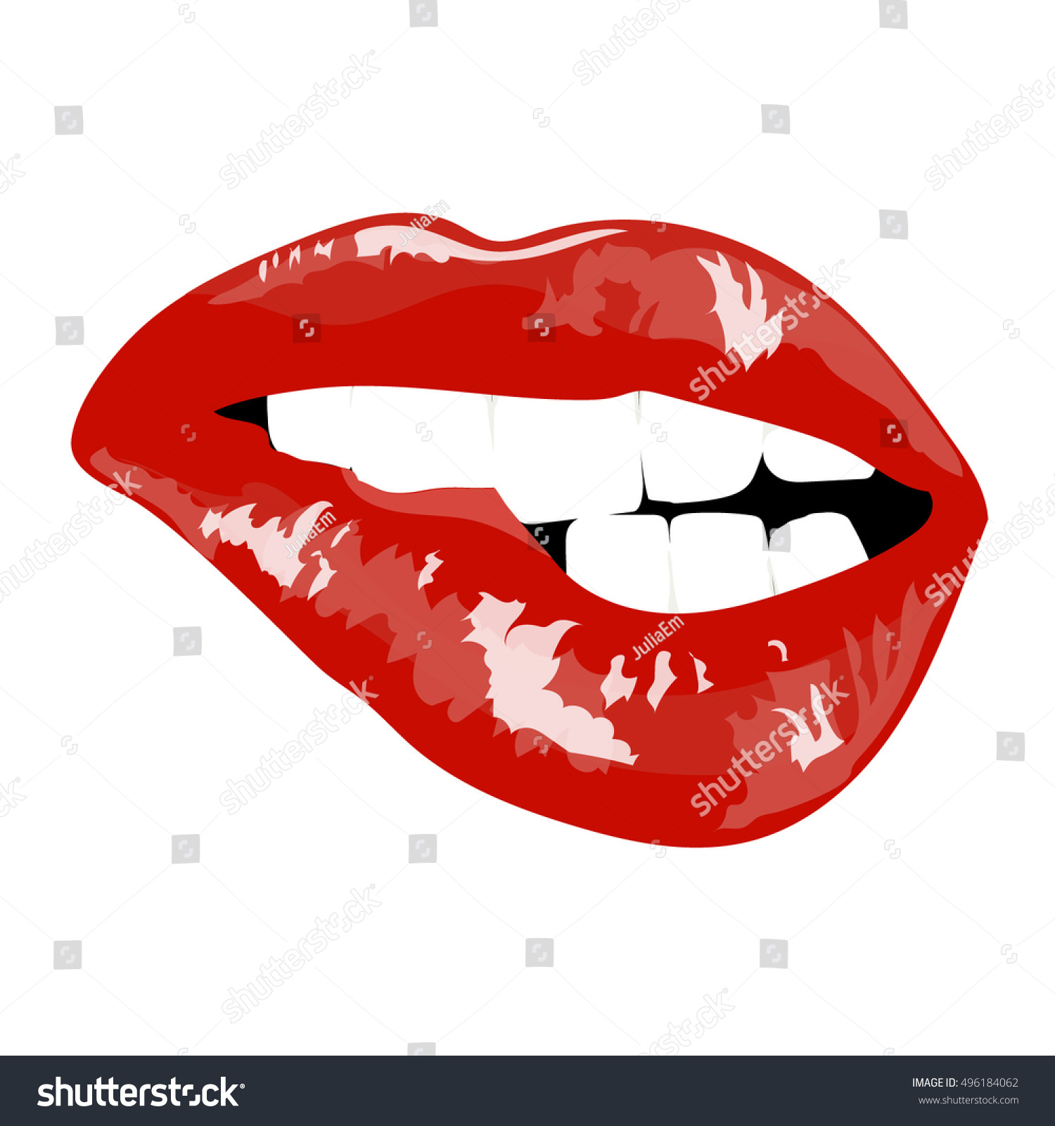 Red Sexy Lips Poster Girl Bites Stock Vector (Royalty Free) 496184062