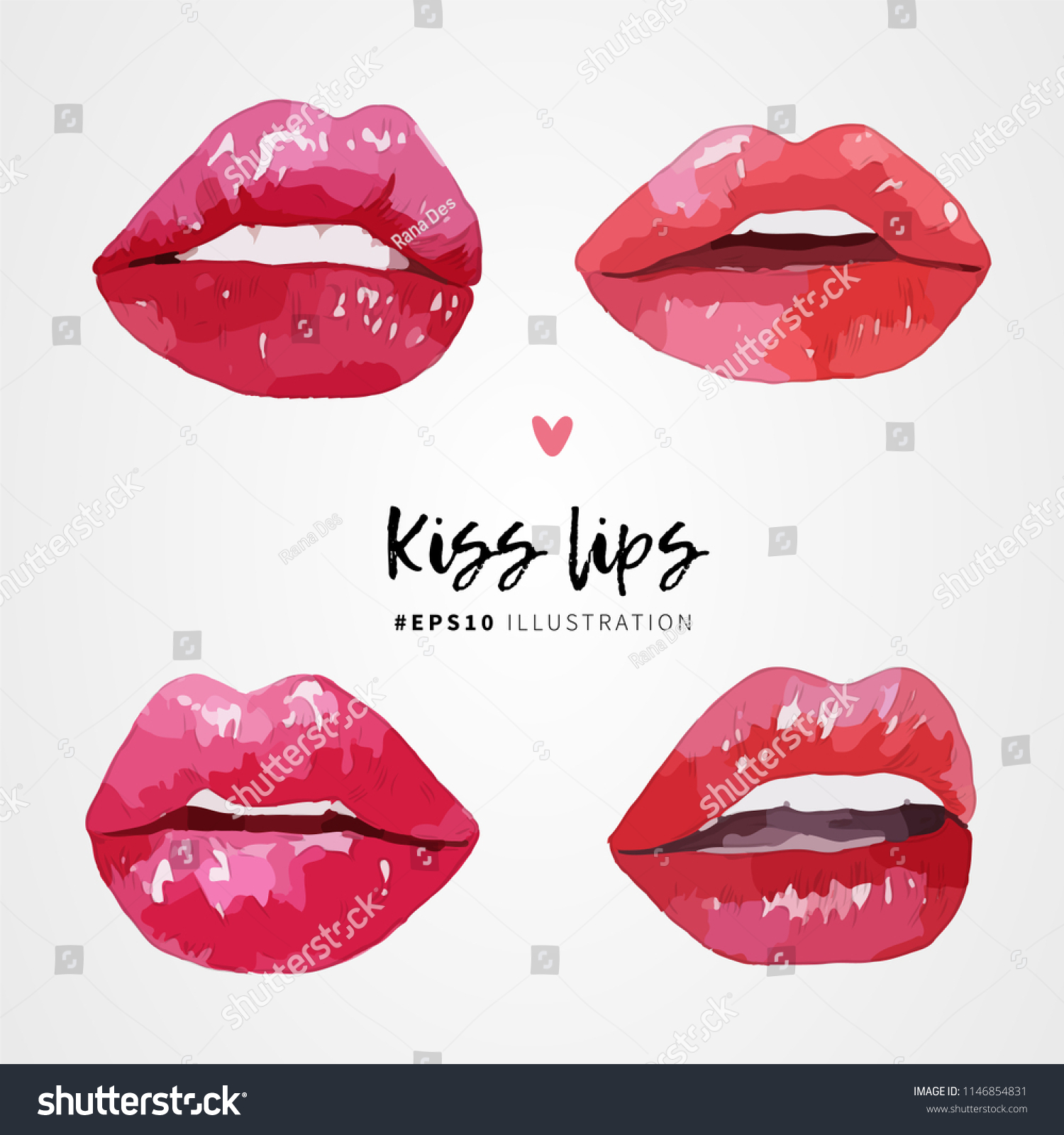 Red Sexy Lips Vector Watercolor Set Stock Vector Royalty Free 1146854831