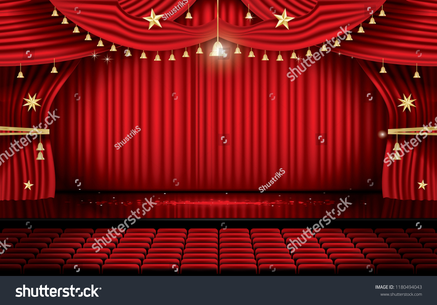 Red Stage Curtain Seats Copy Space Stock Vector (Royalty Free) 1180494043