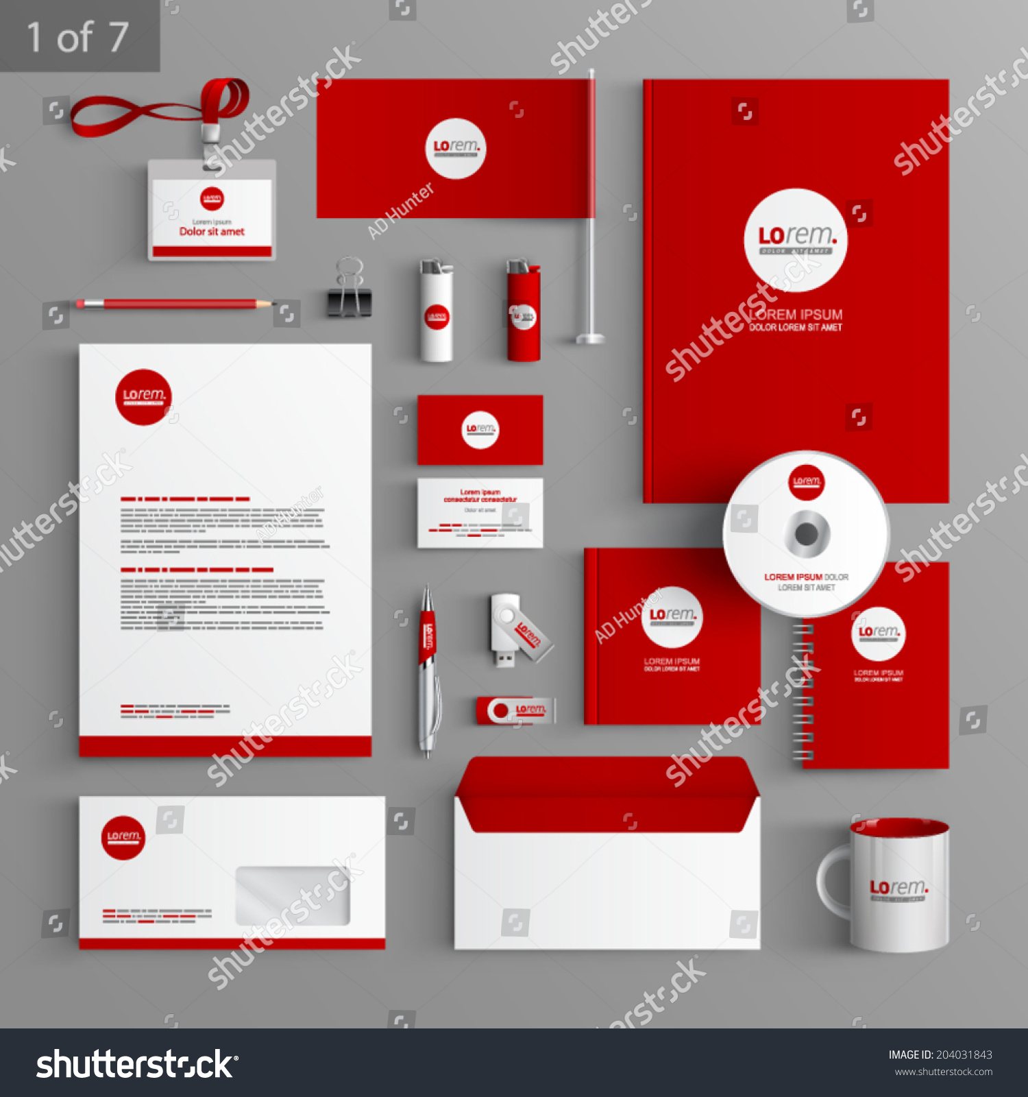 Red stationery template design with round element. Documentation for 