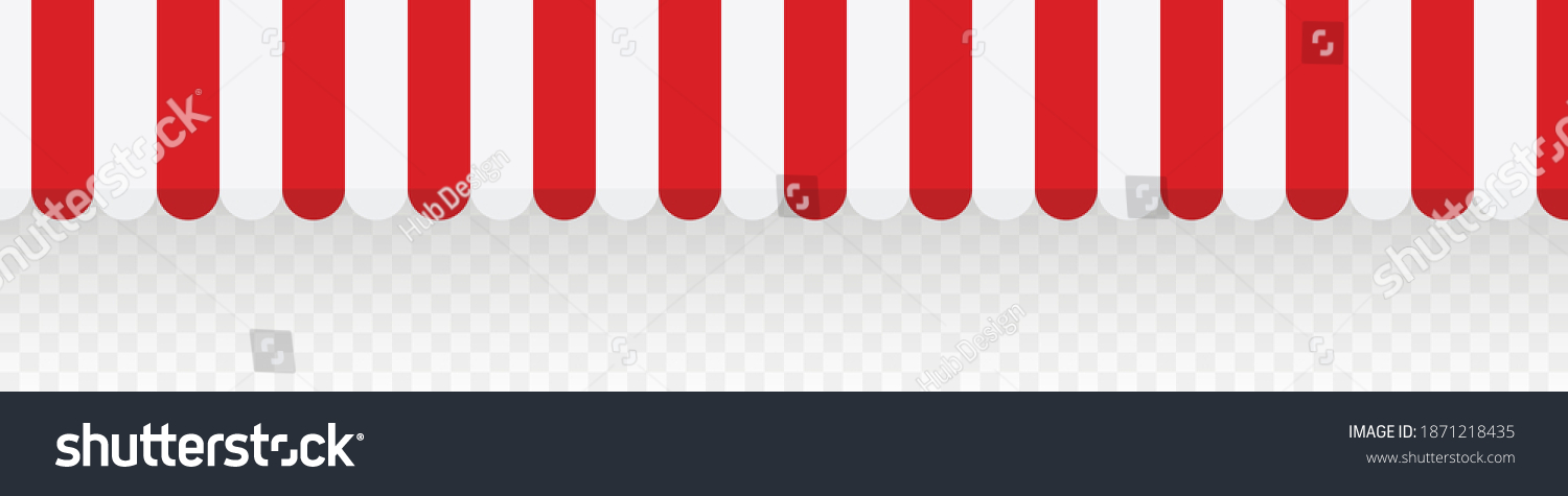 SVG of Red striped awnings for shop. Tent sun shade for market on transparent background. Vector illustration svg