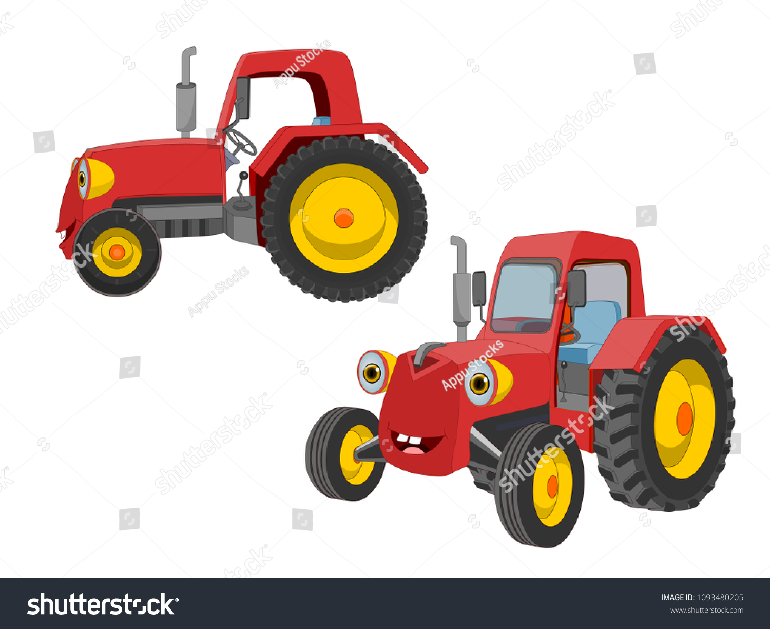 Red Tractors Cartoon Vector Image Stock Vector (Royalty Free