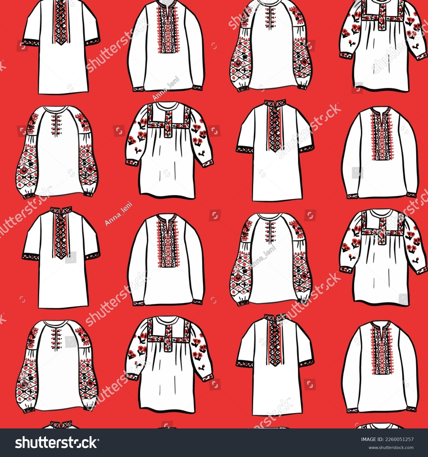 SVG of Red Ukraine Embroidery Shirt Seamless Pattern. Vector Illustration of Sketch Doodle Hand drawn Ukrainian Cultural Clothes. svg