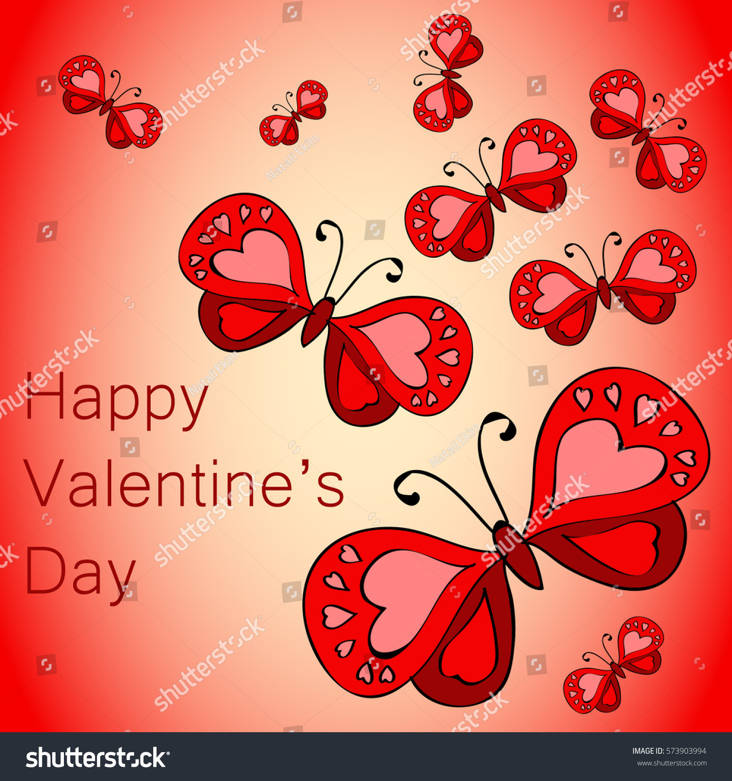 Red Vector Card Butterflies On Valentines Stock Vector (Royalty Free