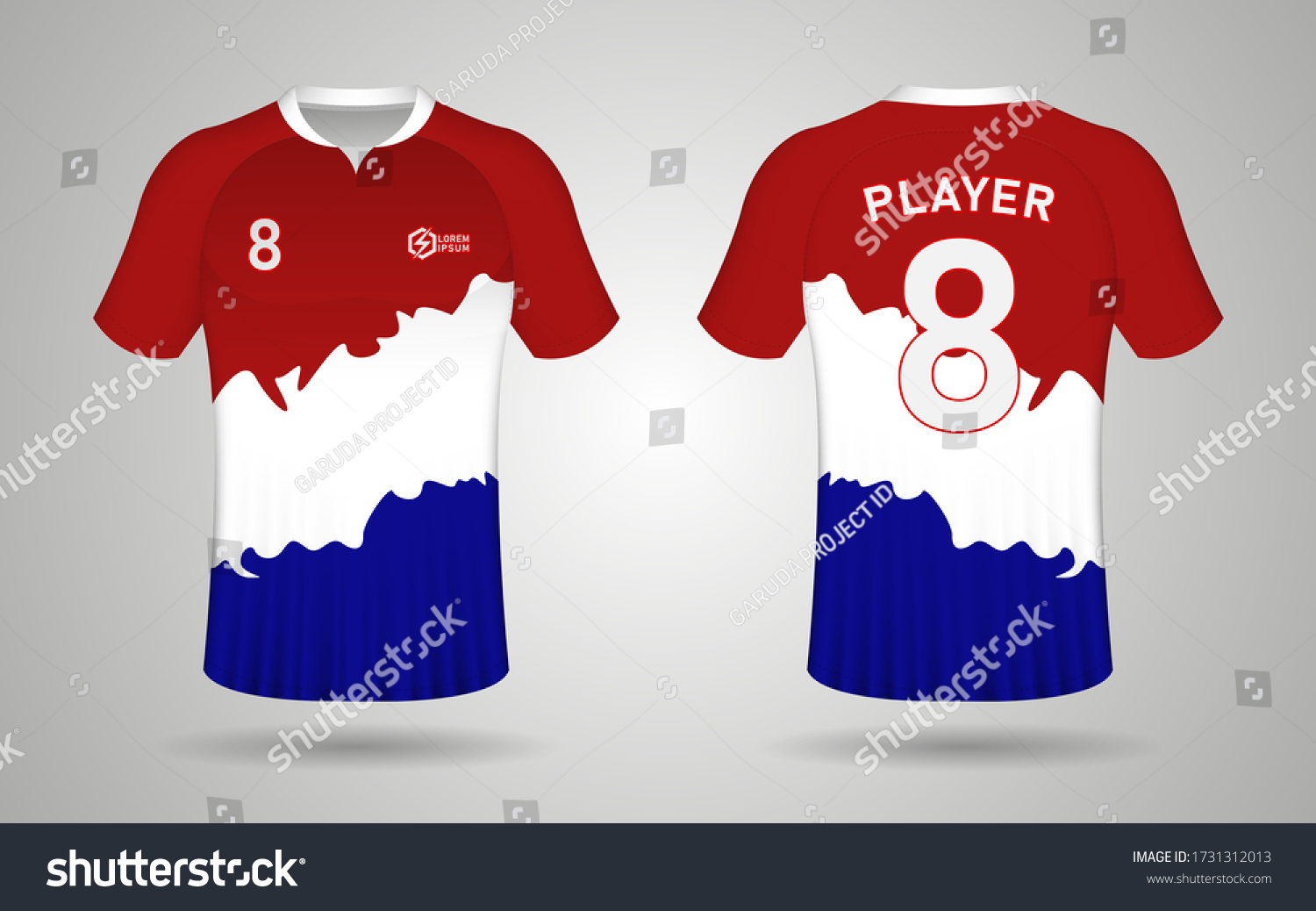 red white and blue soccer jersey