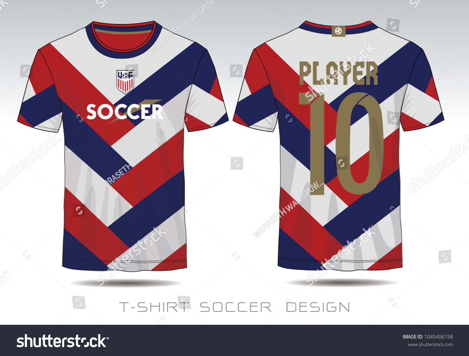 red white and blue soccer jersey