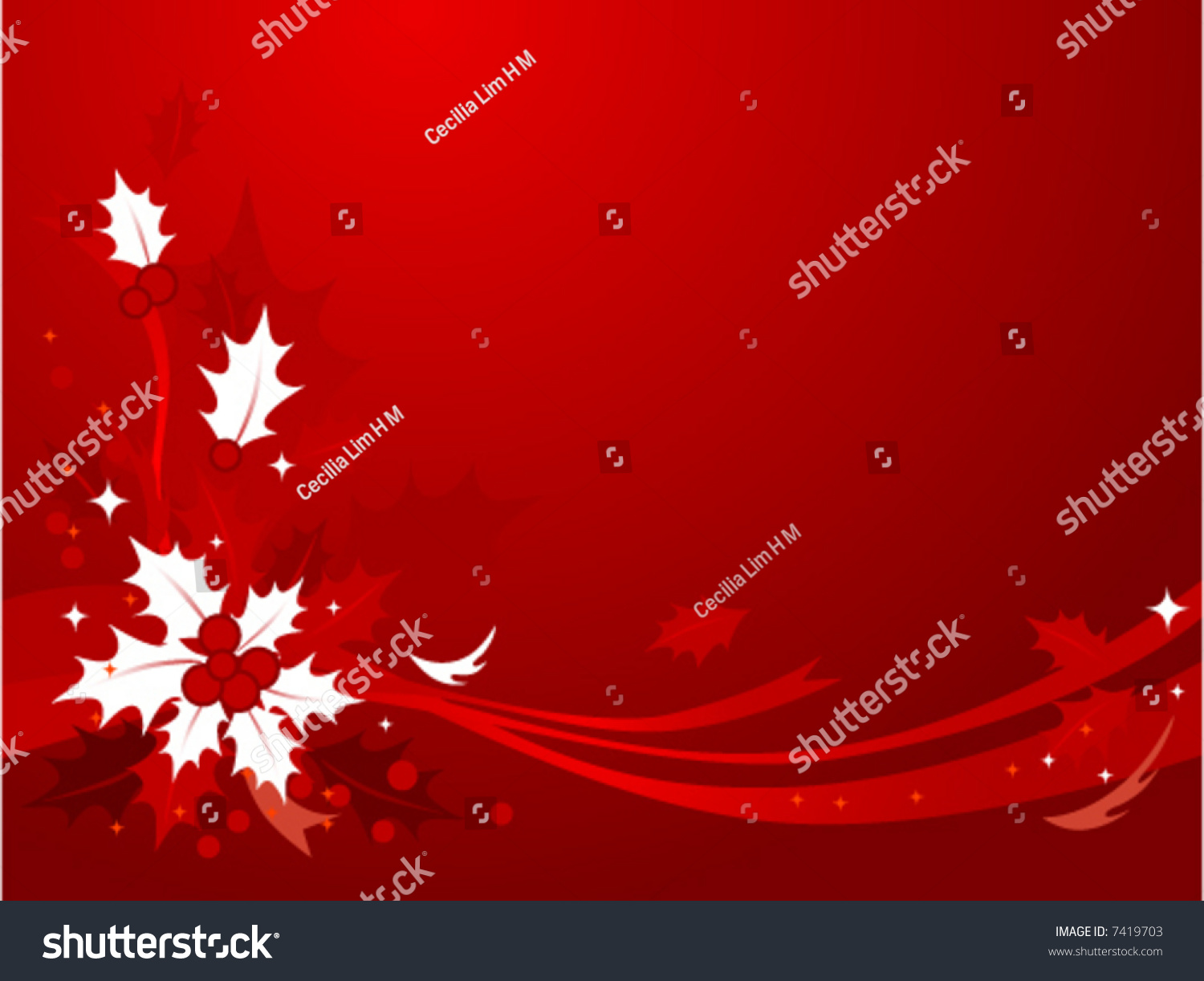 Red White Themed Christmas Background Holly Stock Vector Royalty Free 7419703