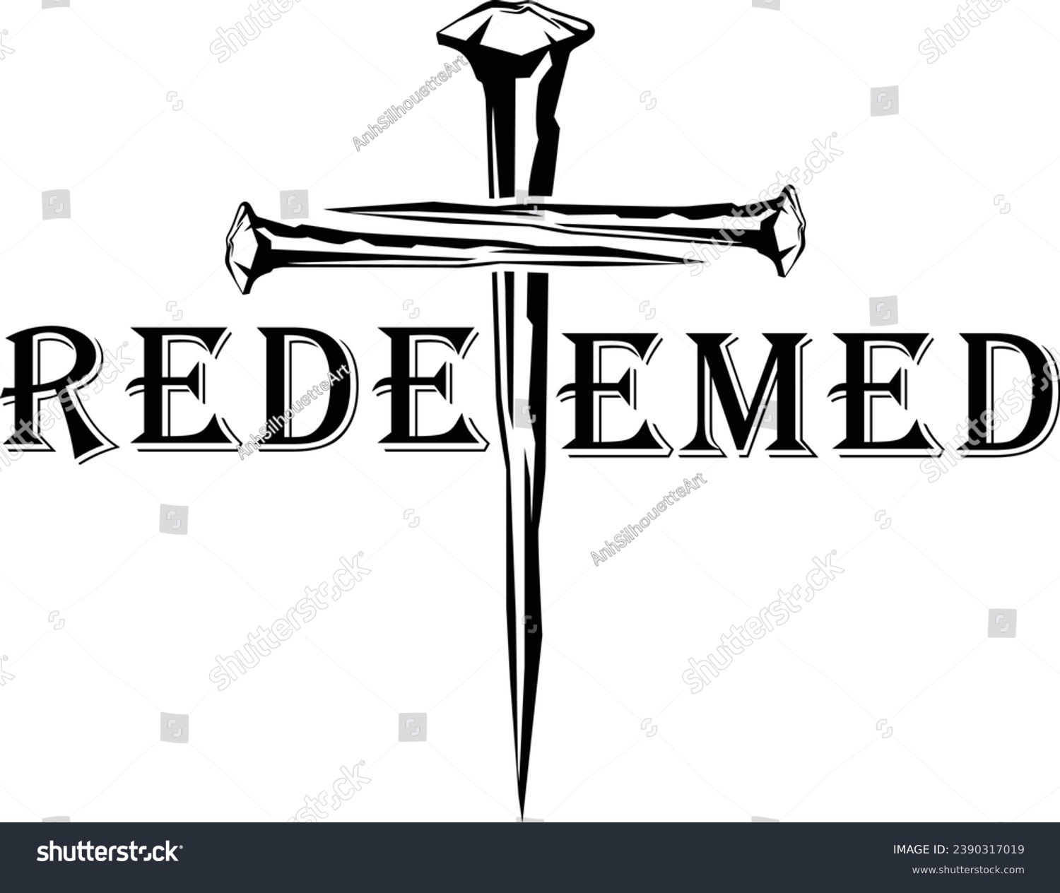 SVG of Redeemed, Cross Nails, Faith, Christian Cross, Religion, Bible verse, Jesus, Laser cut file, christian nail cross, three nails cross svg
