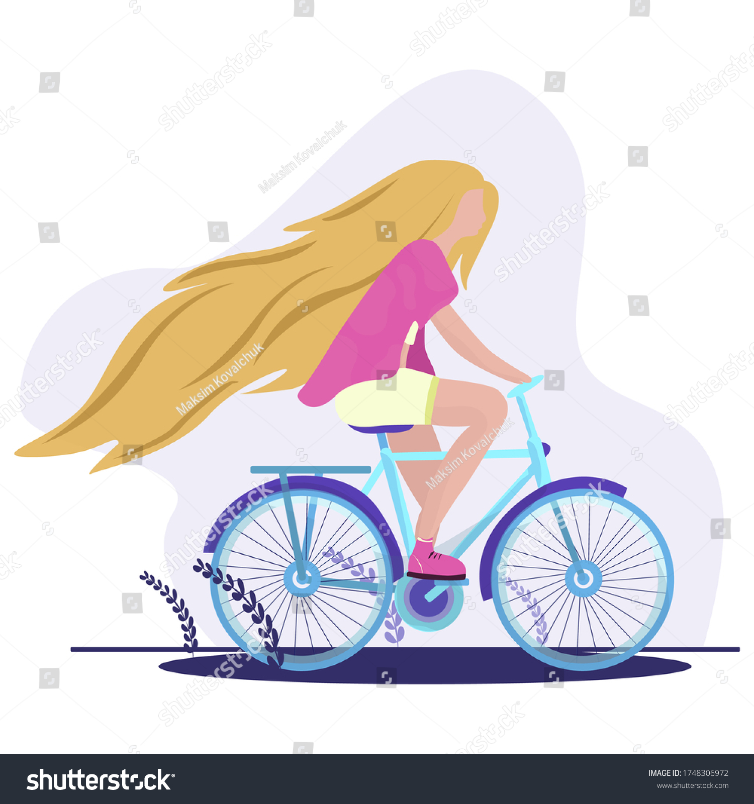 Redhead Girl Riding Bicycle Vector Illustration Stock Vector Royalty