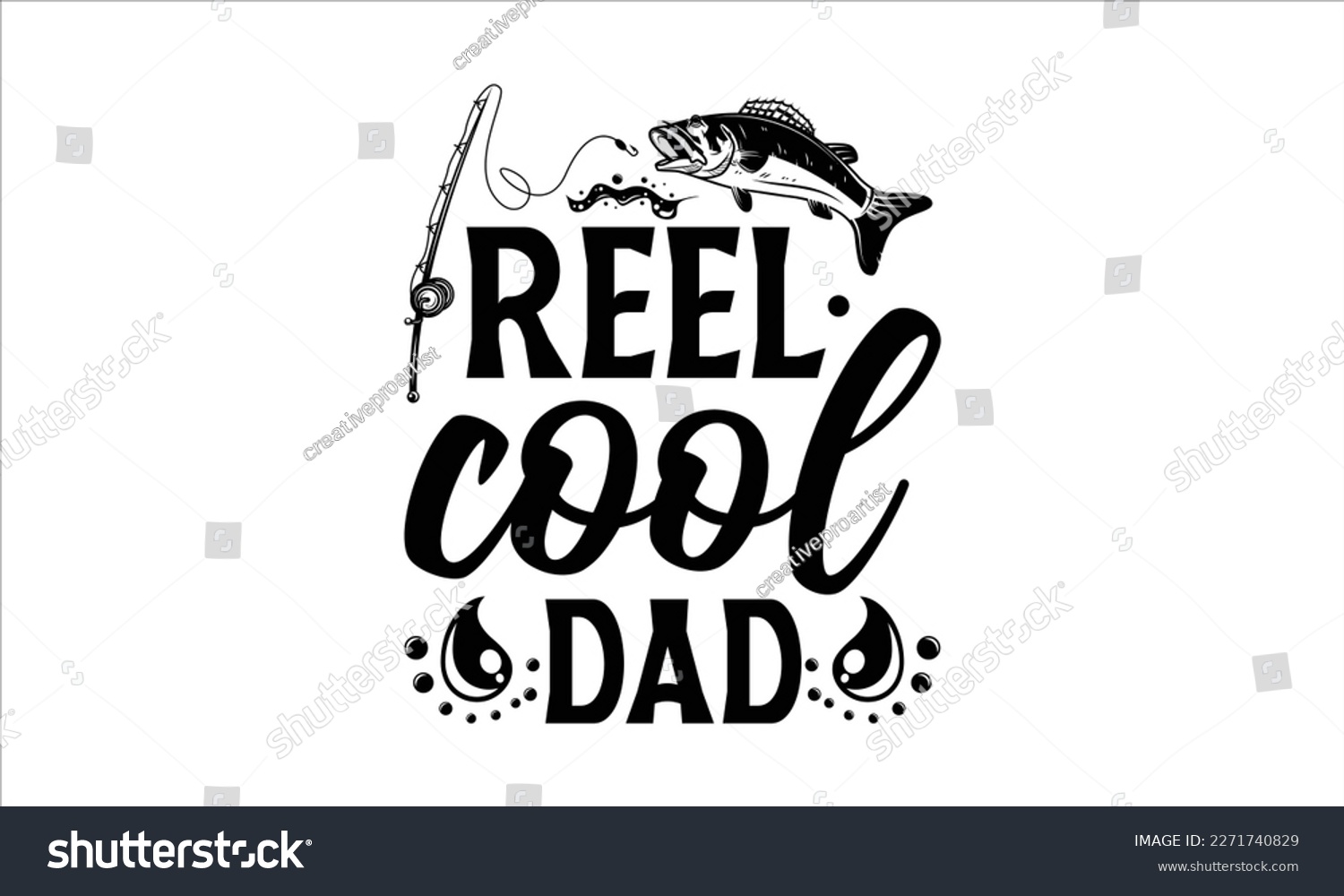 SVG of reel cool dad- Father's Day svg design, Hand drawn lettering phrase isolated on white background, Illustration for prints on t-shirts and bags, posters, cards eps 10. svg
