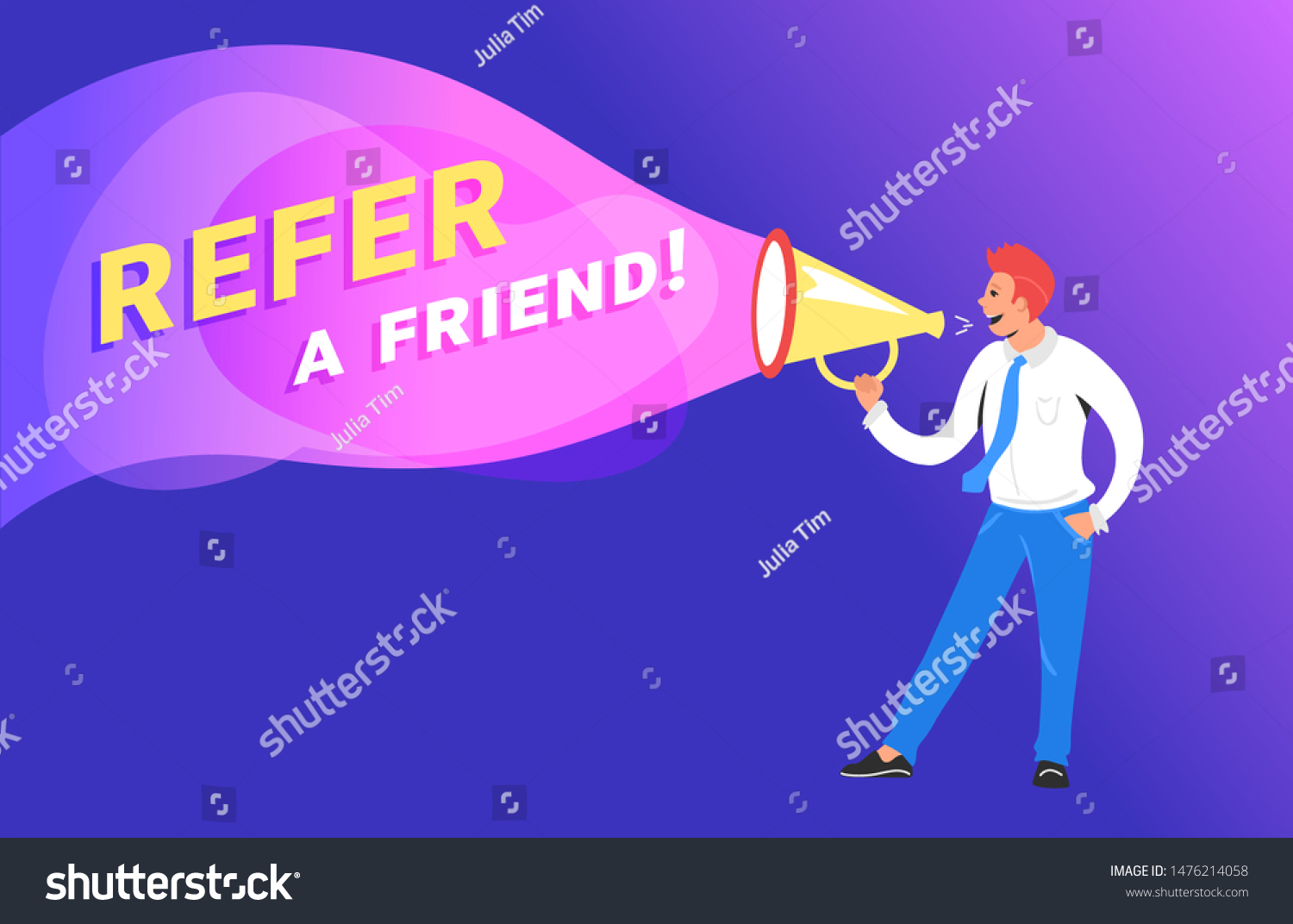 Refer Friend Concept Vector Illustration Happy Stock Vector (Royalty ...