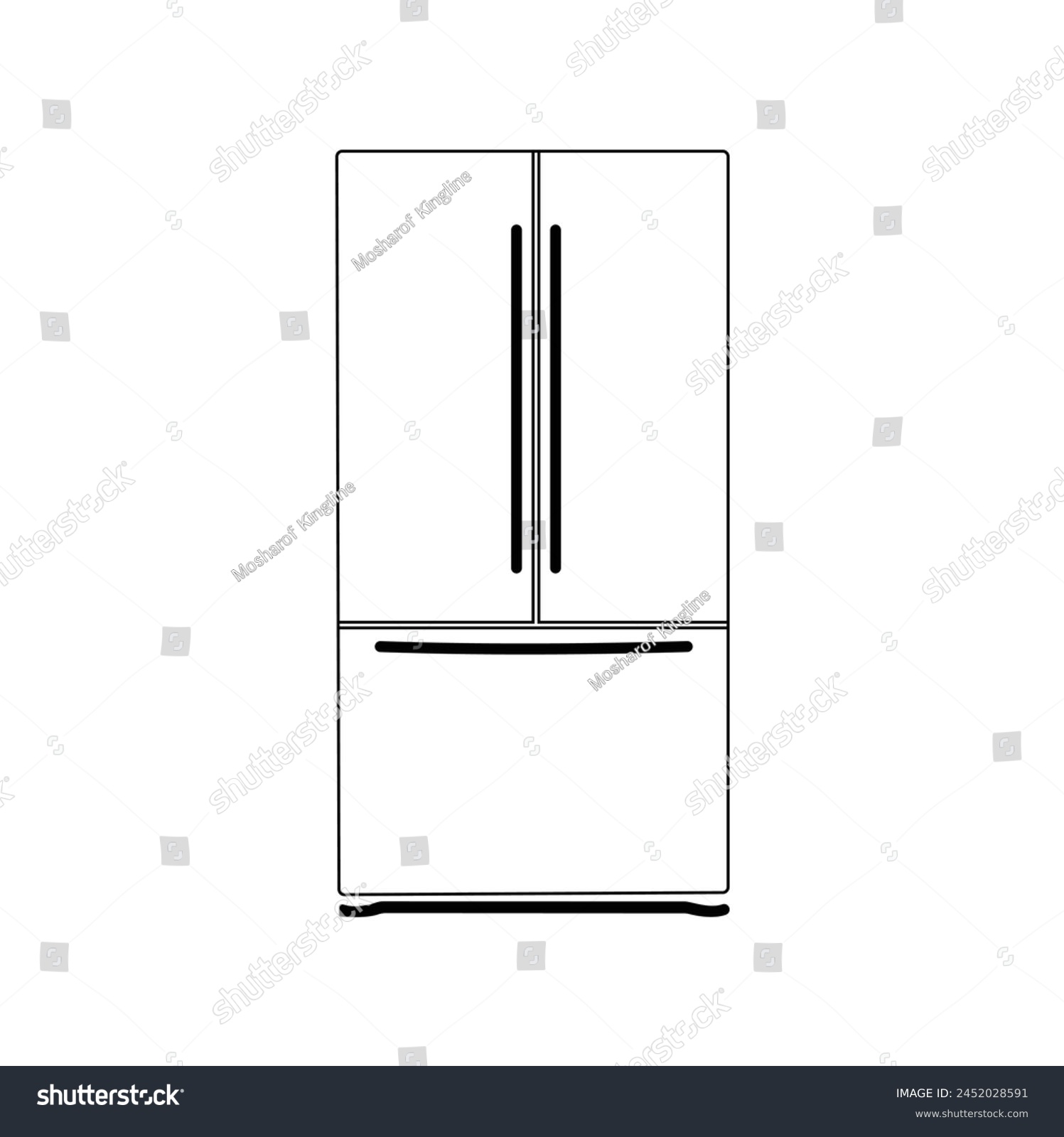 SVG of Refrigerator sizes chart line icon. Clipart image isolated on white background. New classic grey cooler icebox frig with Illustration style doodle and line art svg