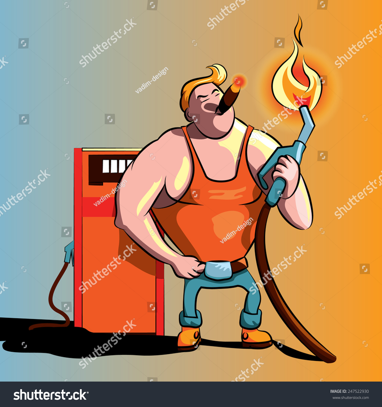 SVG of Refueling worker vector illustration, smoking a cigar on the gas station svg