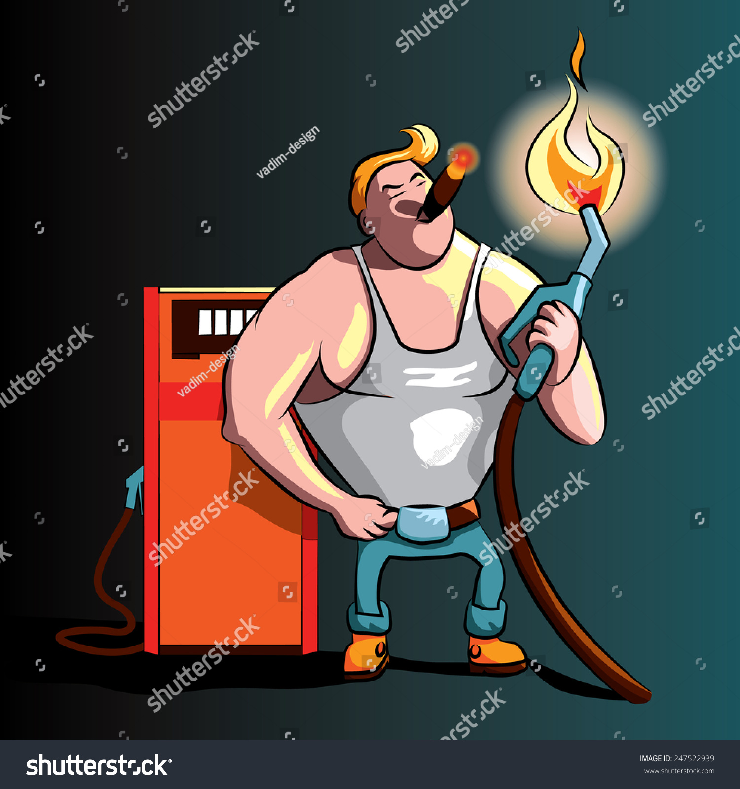 SVG of Refueling worker vector illustration, smoking a cigar on the gas station at night svg