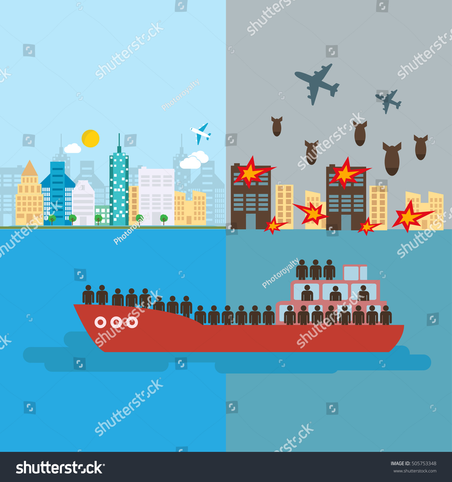 Refugee Vector War Victims Concept Escaping Stock Vector (Royalty Free ...