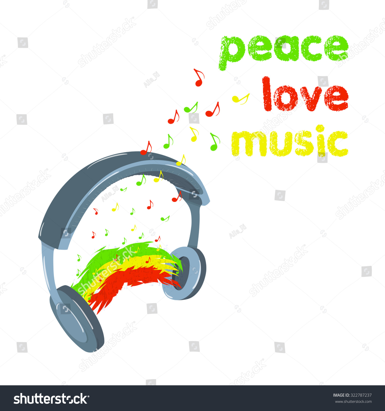 Download Reggae Peace Love Music Design Headphones Stock Vector ...