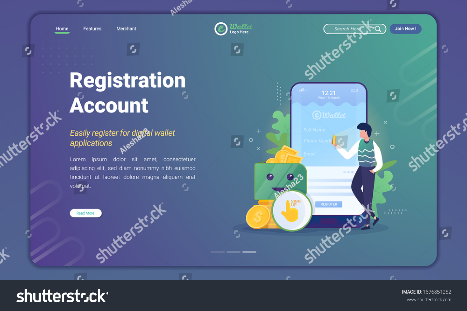 Register Digital Wallet Application Ewallet Account Stock Vector Royalty Free 1676851252