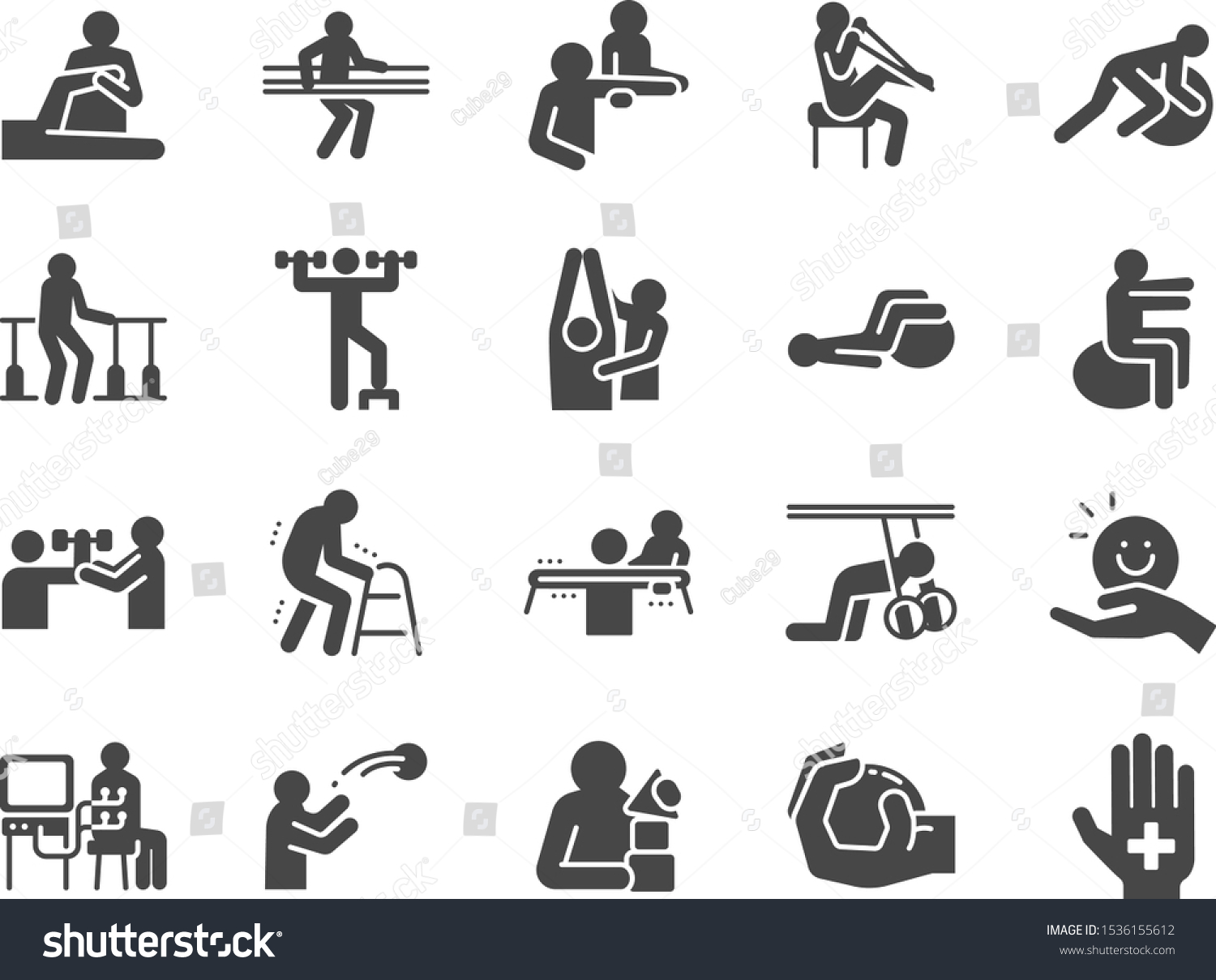 SVG of Rehabilitation icon set. Included icons as recovery, Physical therapy, Nursing Home, therapist, hospital, physiology and more. svg