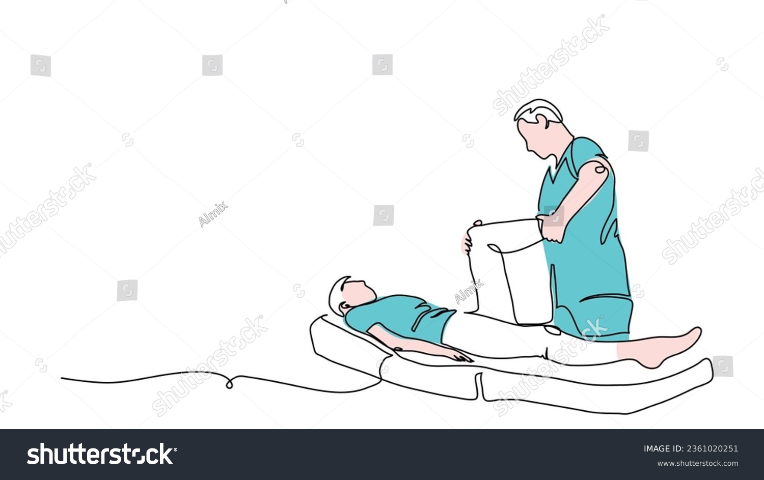 SVG of Rehabilitation therapy, massaging on a table. Physiotherapy treatment vector illustration. One continuous line art drawing of massaging on a table. svg