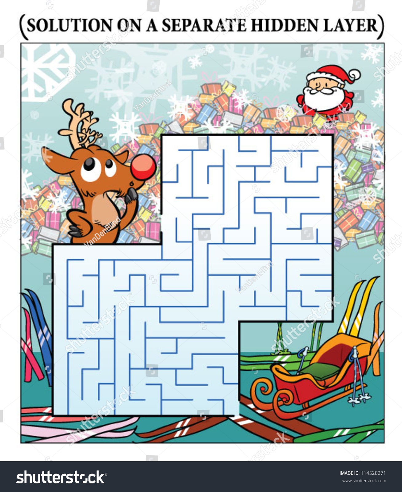 Reindeer'S Christmas Maze Puzzle (Answer On A Separate Layer) Stock ...