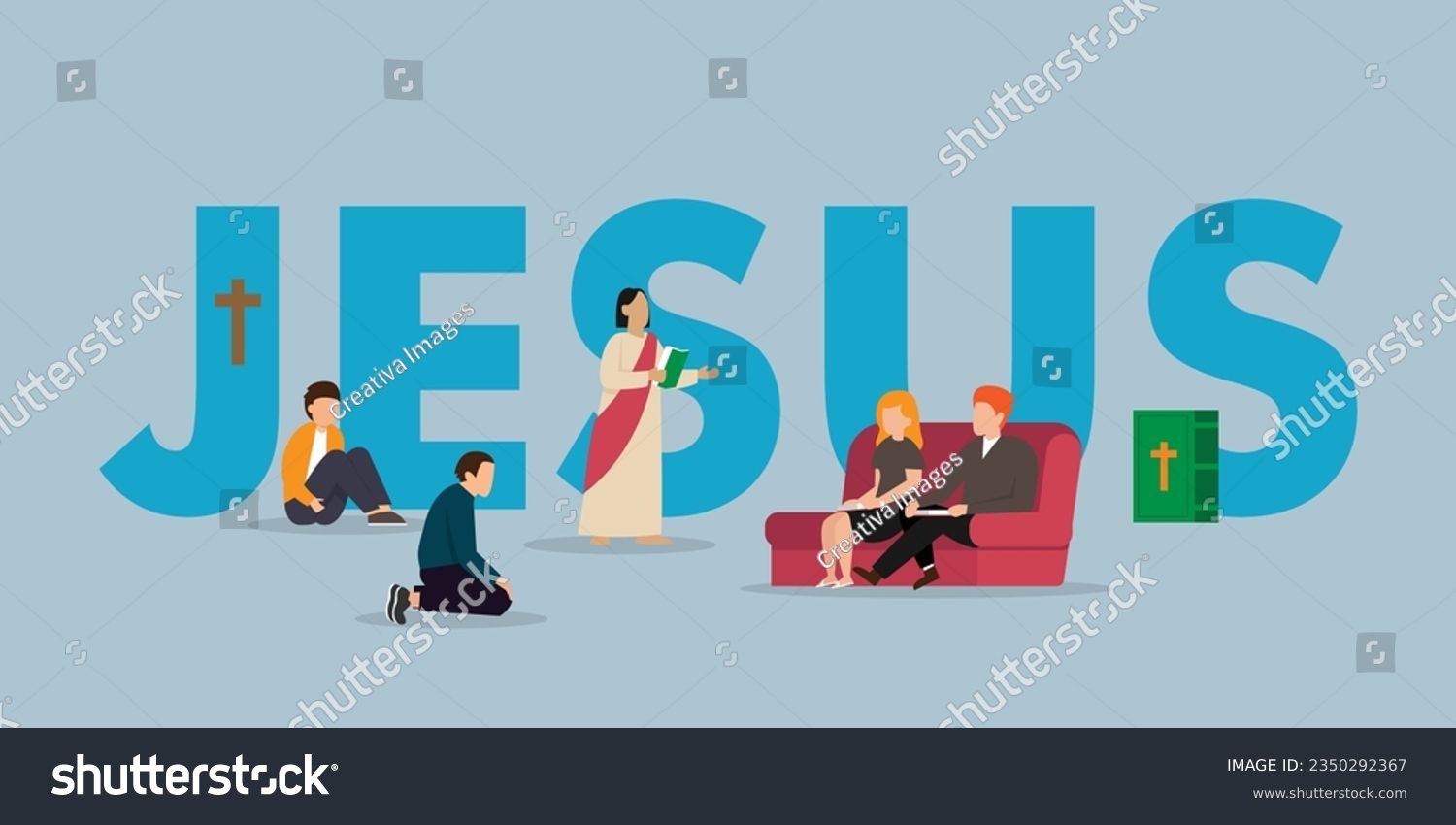 SVG of Religious People and Jesus Christ 2d vector illustration concept for banner, website, landing page, flyer, etc svg