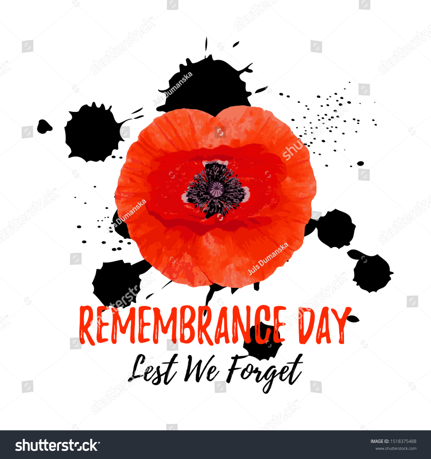 Remembrance Day Memorial Poster Red Poppy Stock Vector Royalty Free