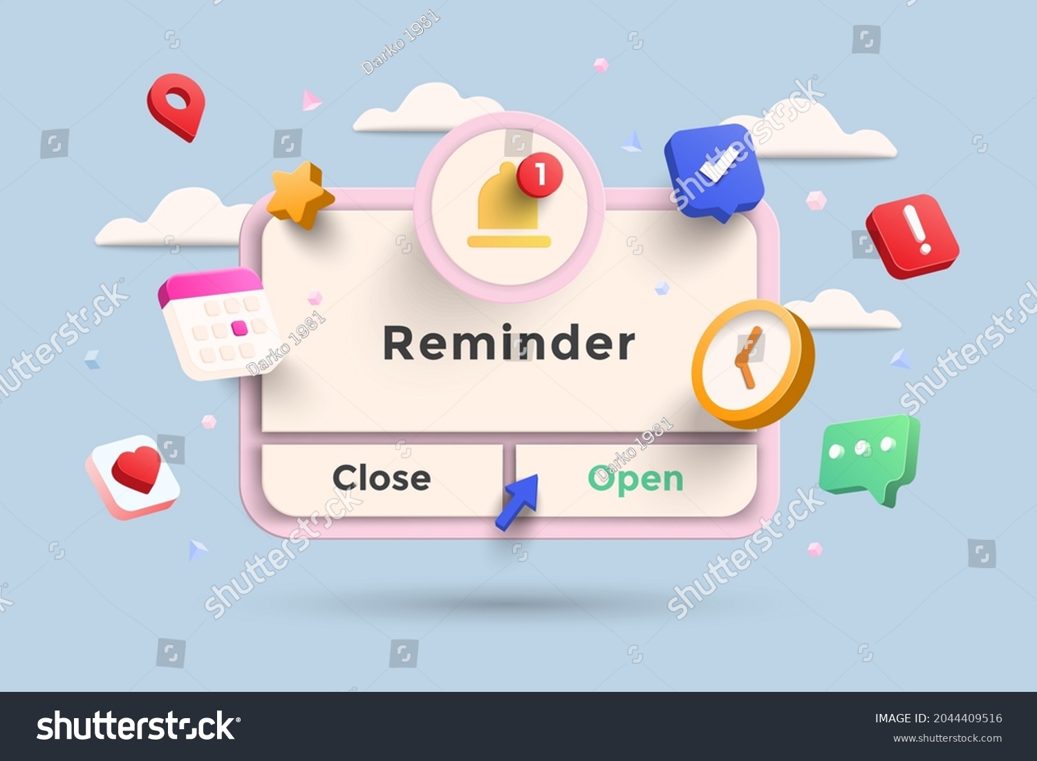 SVG of Reminder 3D Illustration, Notifications page with floating elements. Business planning ,events, reminder and timetable with 3d rendering. Vector Illustration. svg