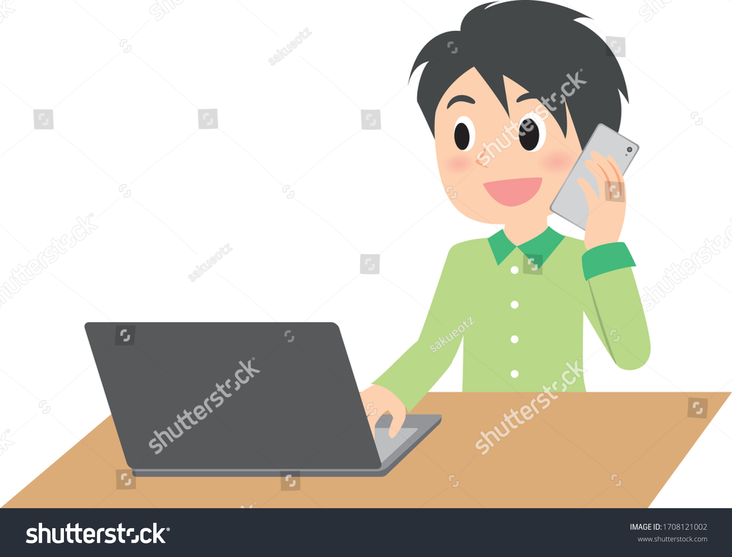 Remote Work Woman Pc Illust Set Stock Vector Royalty Free