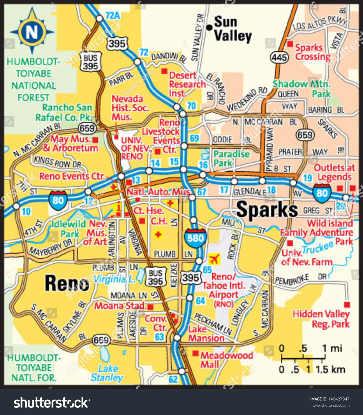 Stock Vector Reno Nevada Area Map 146427947 