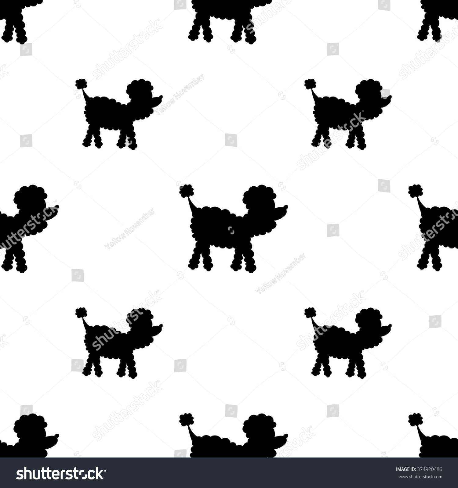 Repeating Pattern With Poodle Dog Silhouette On White Background Stock ...