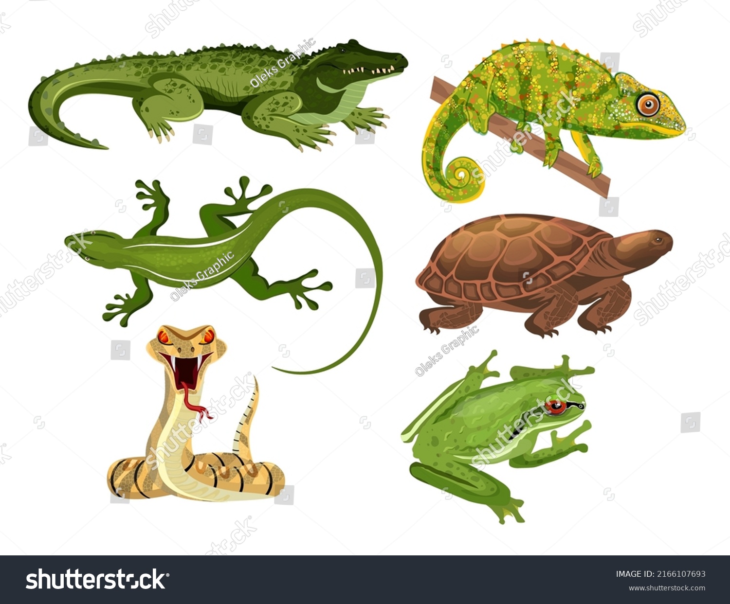 Reptiles Icons Crocodile Gecko Turtle Snake Stock Vector (Royalty Free ...