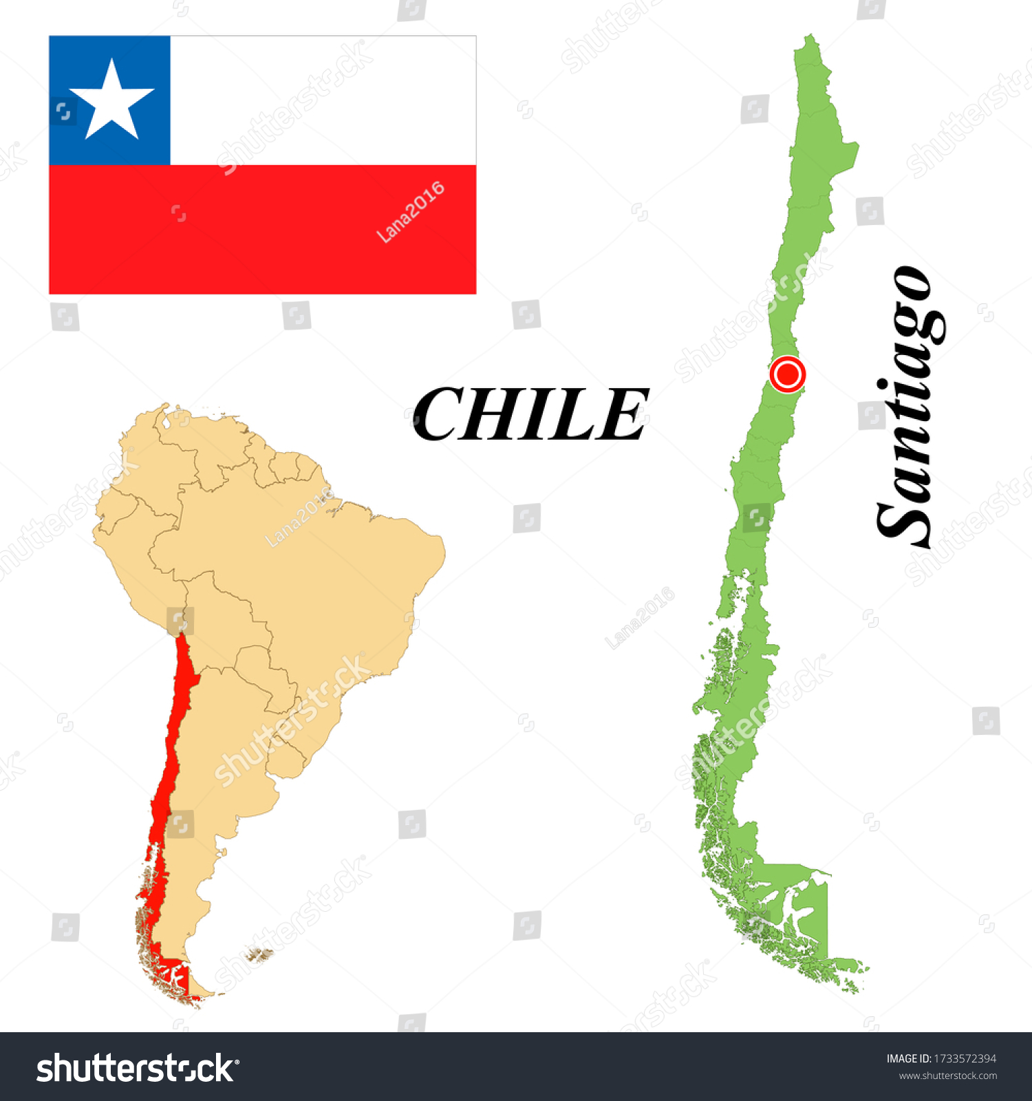 Santiago De Chile Map Republic Chile Capital Santiago Flag Chile Stock Vector (Royalty Free)  1733572394 | Shutterstock