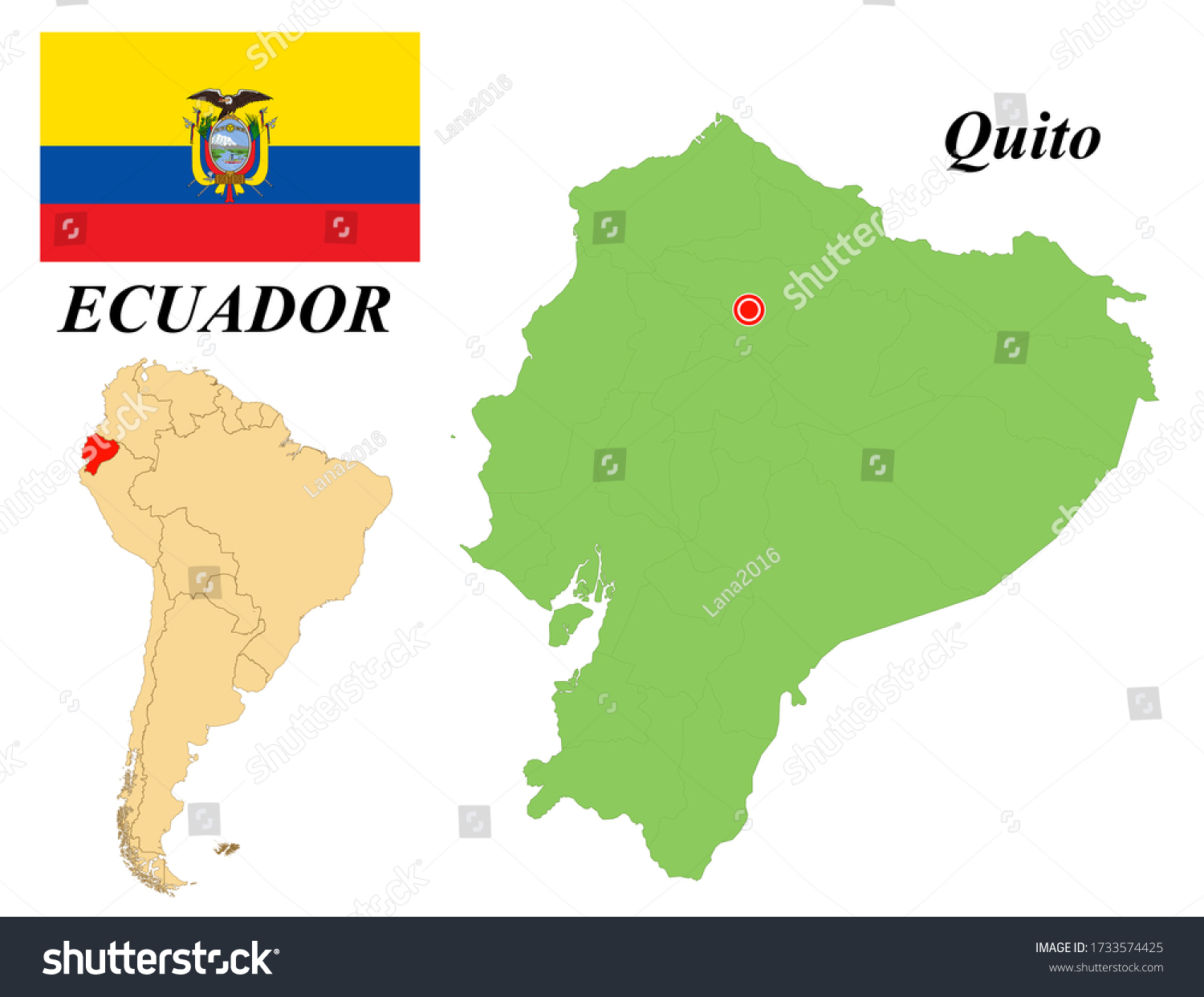 Quito Ecuador On Map Republic Ecuador Capital Quito Flag Ecuador Stock Vector (Royalty Free)  1733574425 | Shutterstock