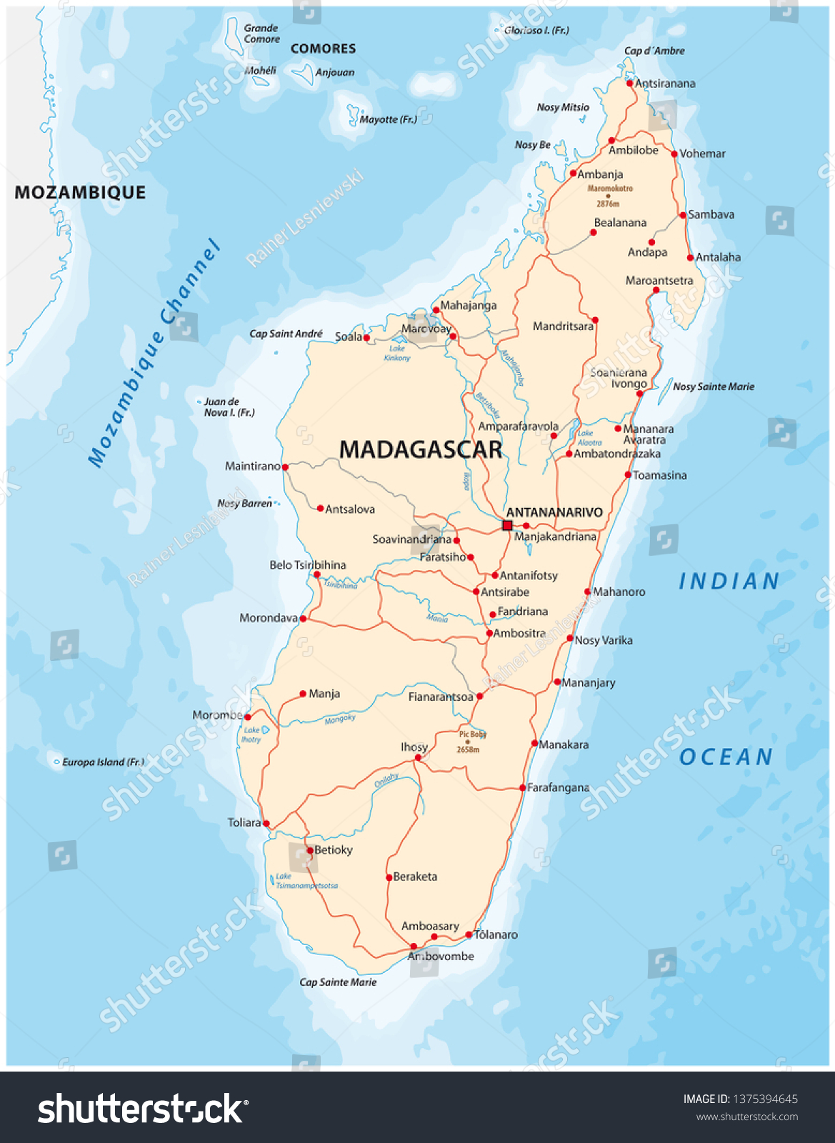 Republic Madagascar Road Vector Map Stock Vector (Royalty Free ...