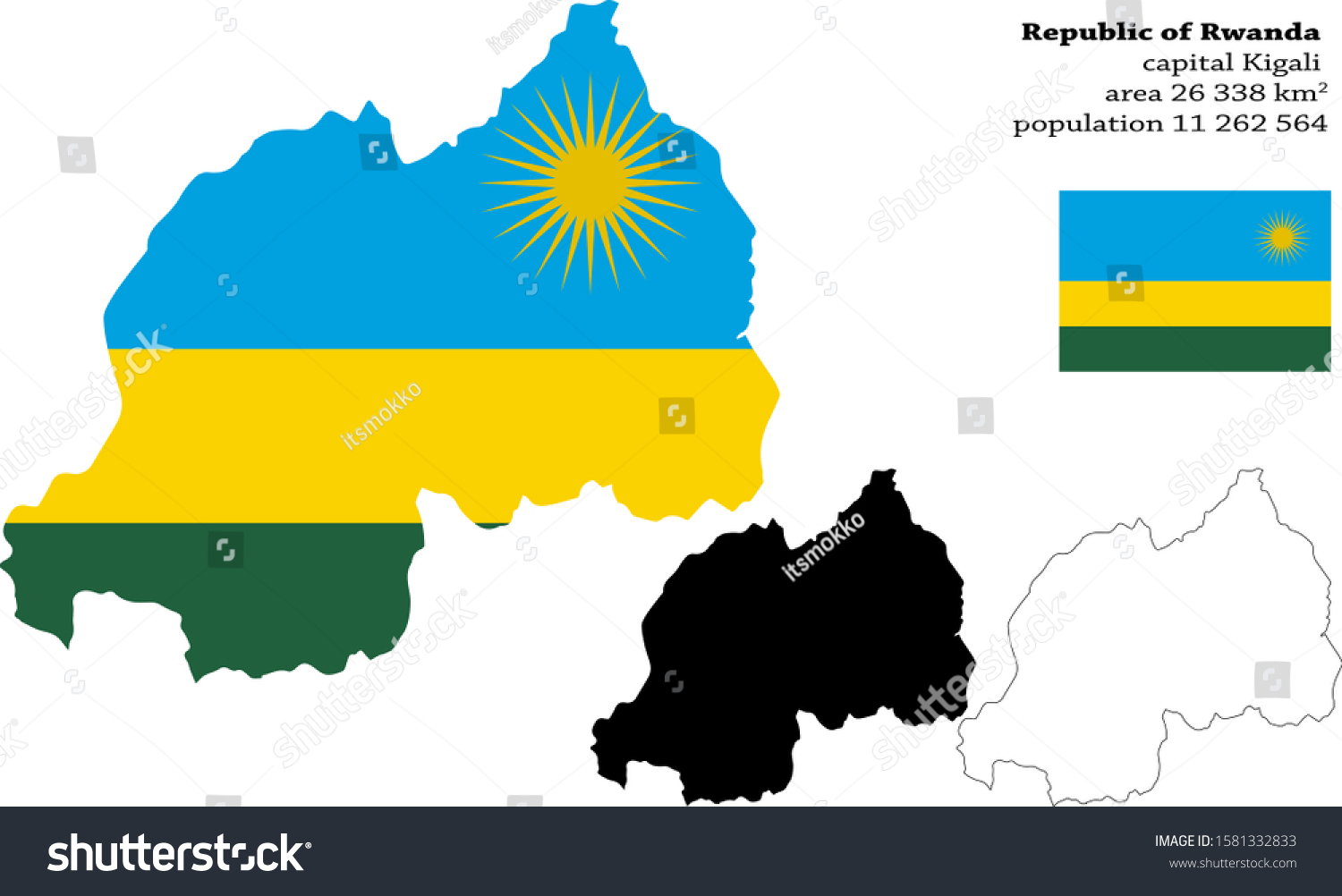 Republic Rwanda Vector Map Flag Borders Stock Vector (Royalty Free ...