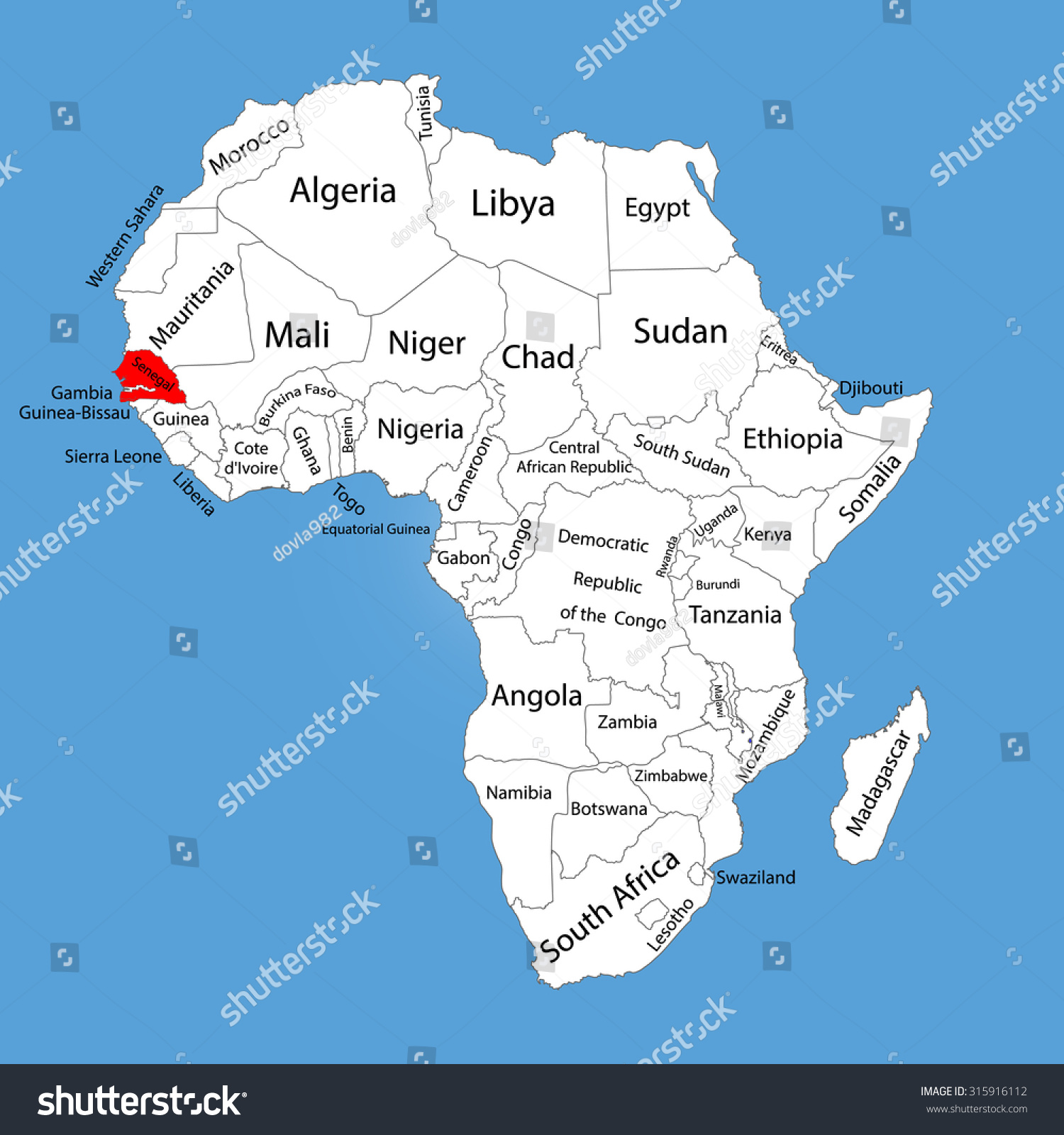 Republic Senegal Vector Map Silhouette Isolated Stock Vector