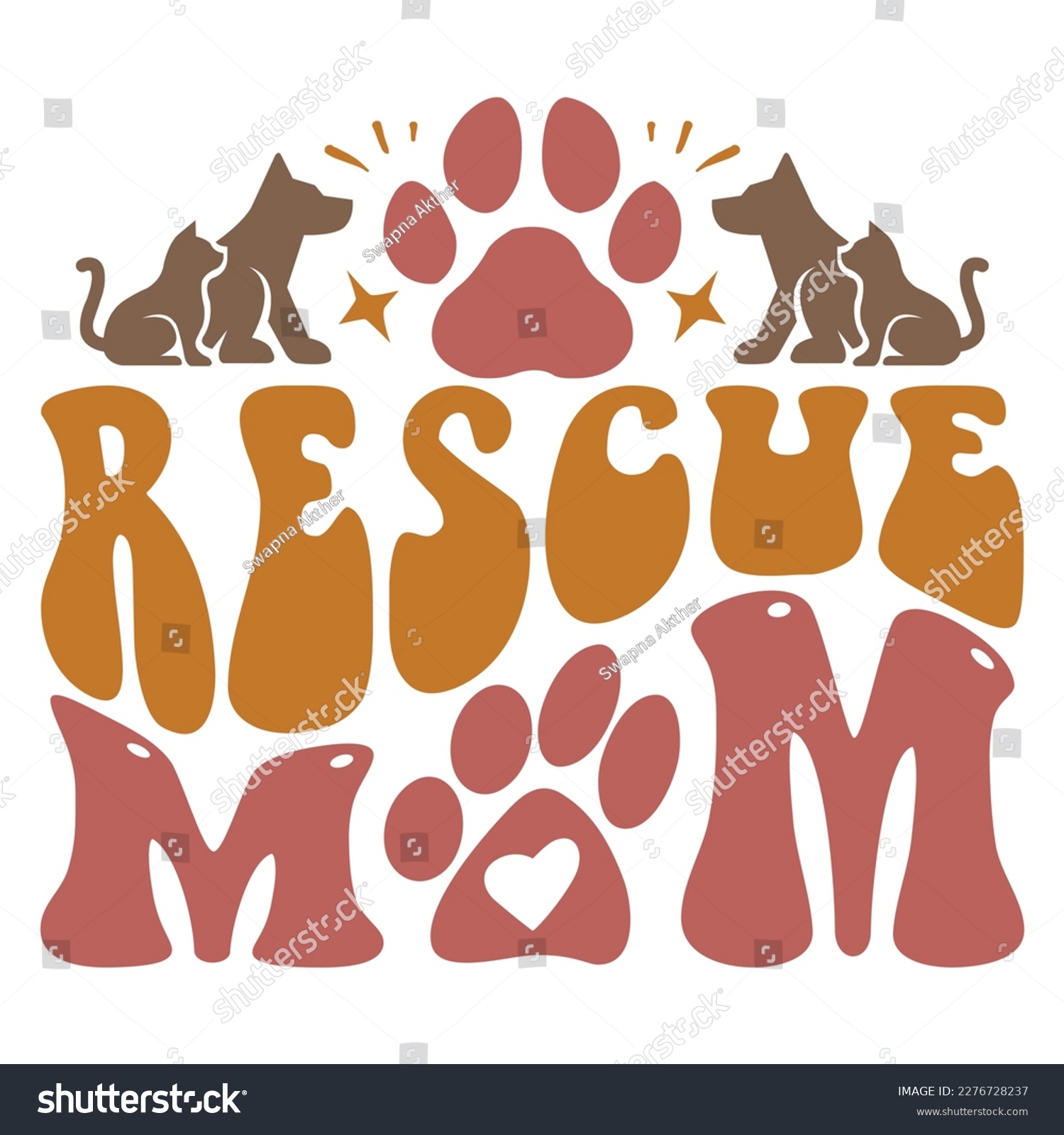 SVG of Rescue Mom - Boho Retro Style Dog T-shirt And SVG Design. Dog SVG Quotes T shirt Design, Vector EPS Editable Files, Can You Download This File. svg