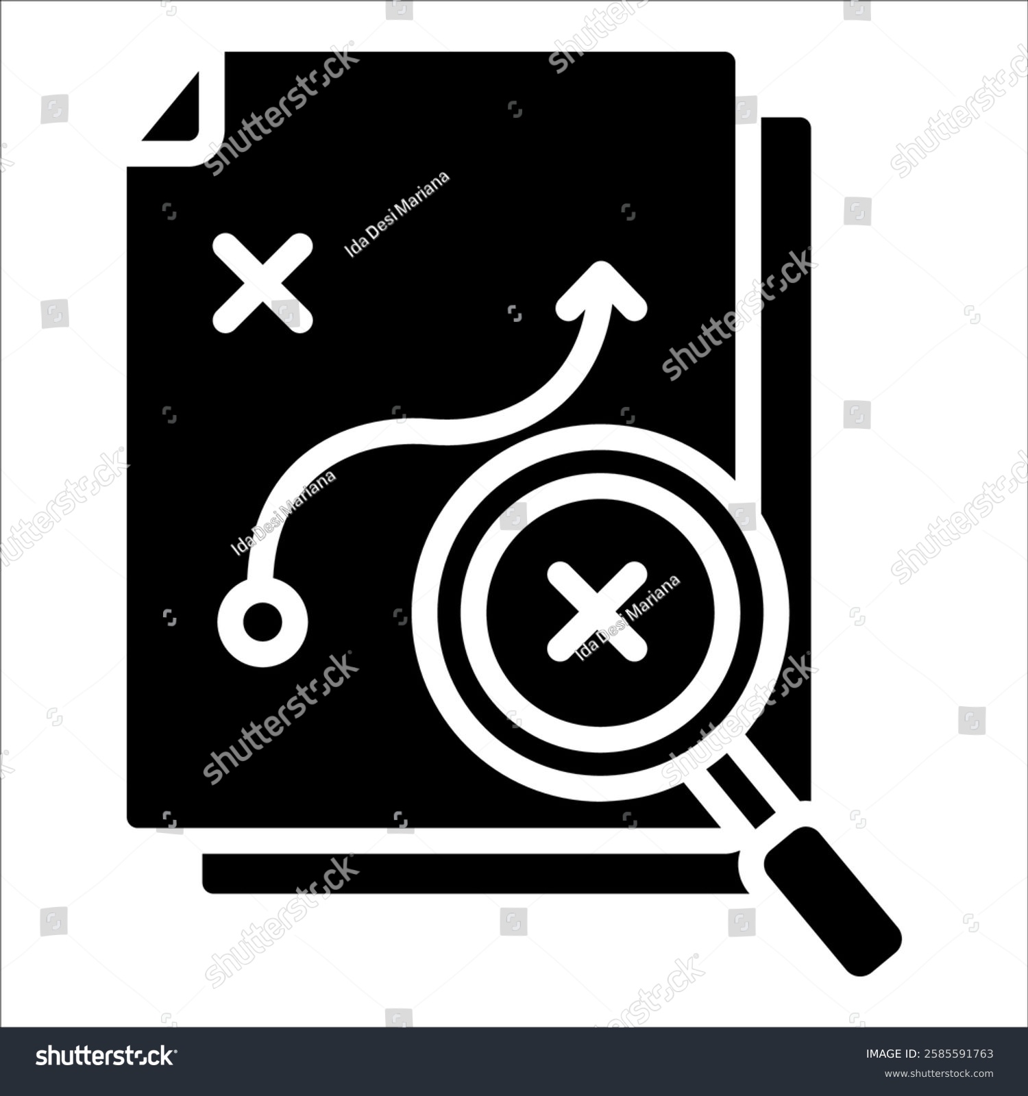 black and white strategy plan with magnifying glass clip art preview