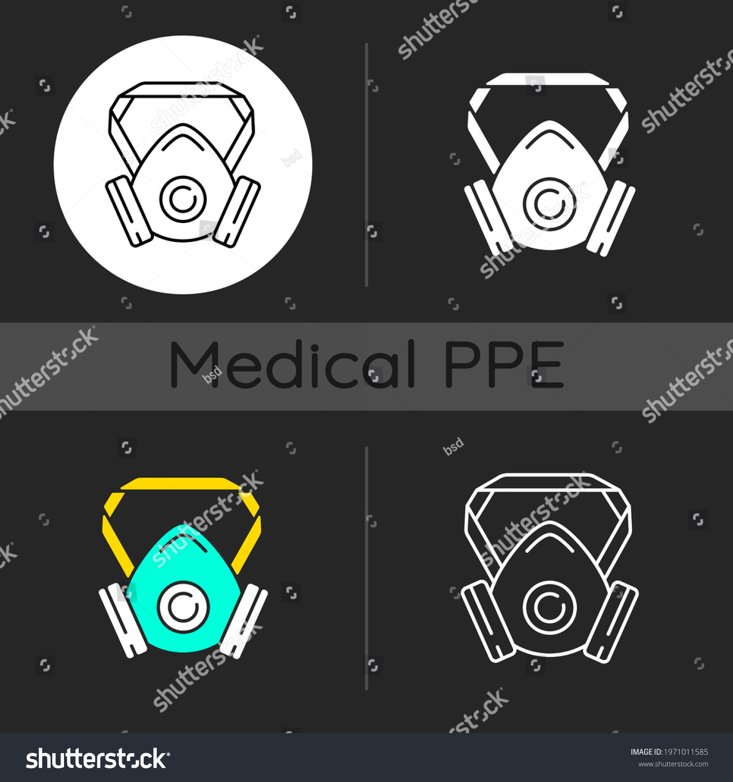 Respirator Dark Theme Icons Set Protective Stock Vector (Royalty Free ...