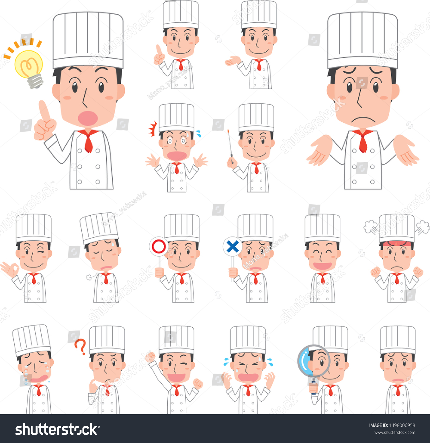 Restaurant Chef Facial Expression Pose Set Stock Vector (Royalty Free ...