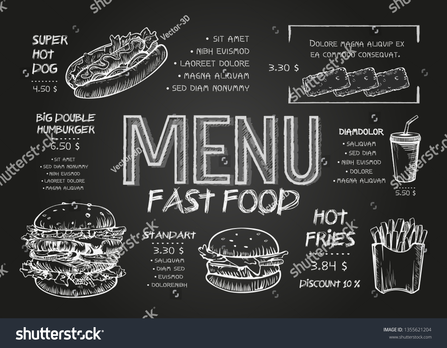 Restaurant Food Menu Design Template Chalkboard 库存矢量图（免版税）1355621204 ...