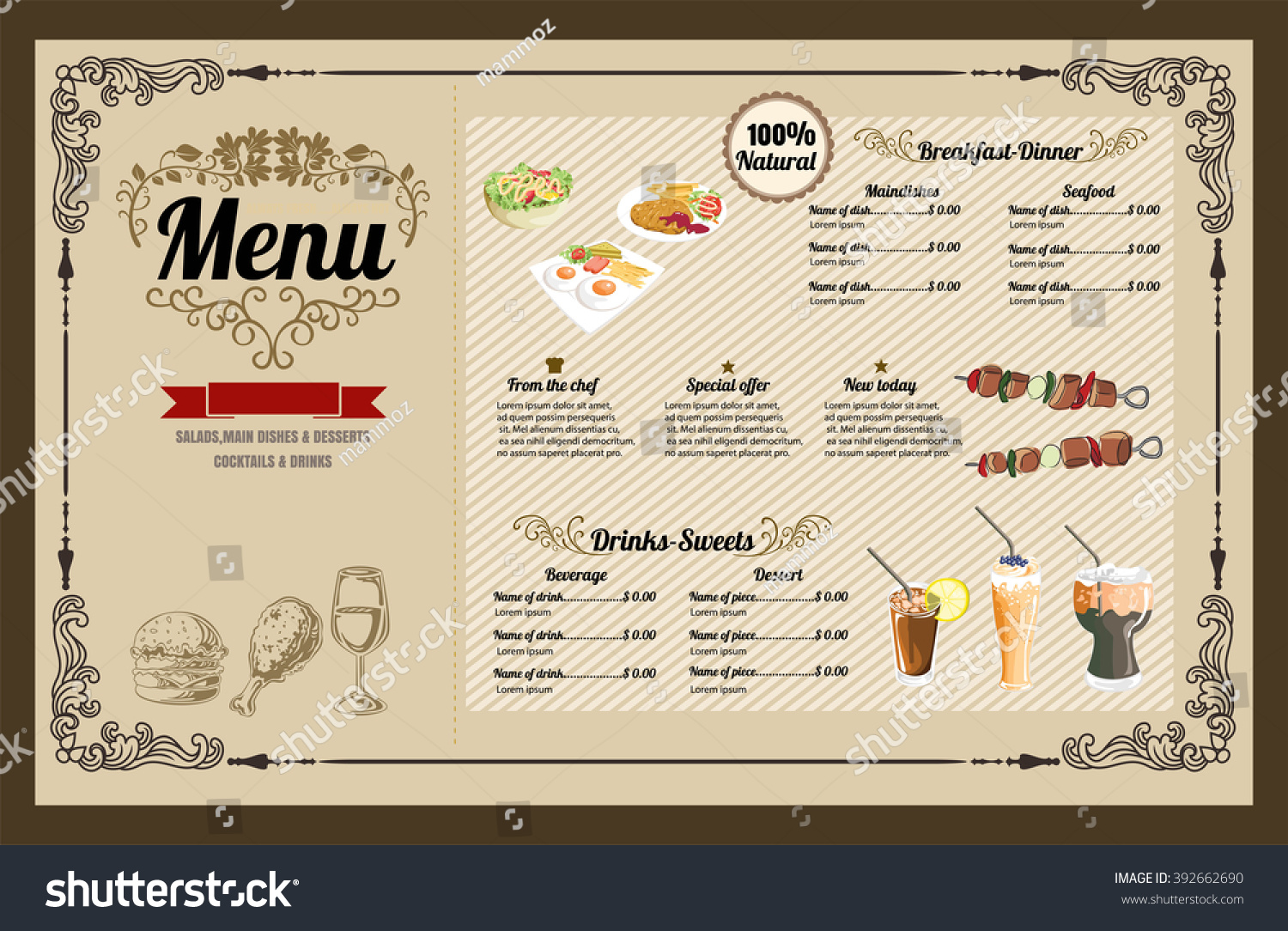 Restaurant Food Menu Vintage Design Chalkboard Stock Vector Royalty Free 392662690 Shutterstock 0259