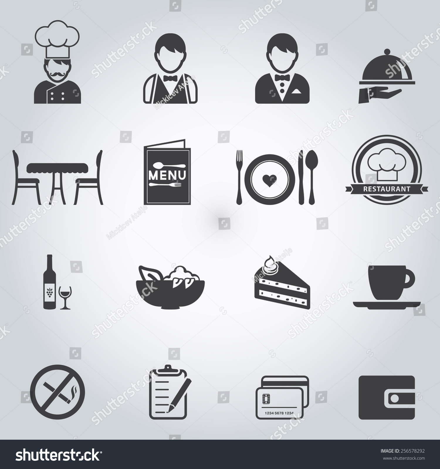 Restaurant Icons Set Stock Vector (Royalty Free) 256578292 - Shutterstock