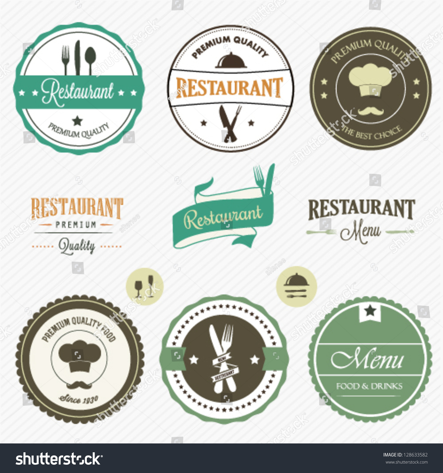 Restaurant Labels Set Stock Vector Illustration 128633582 : Shutterstock