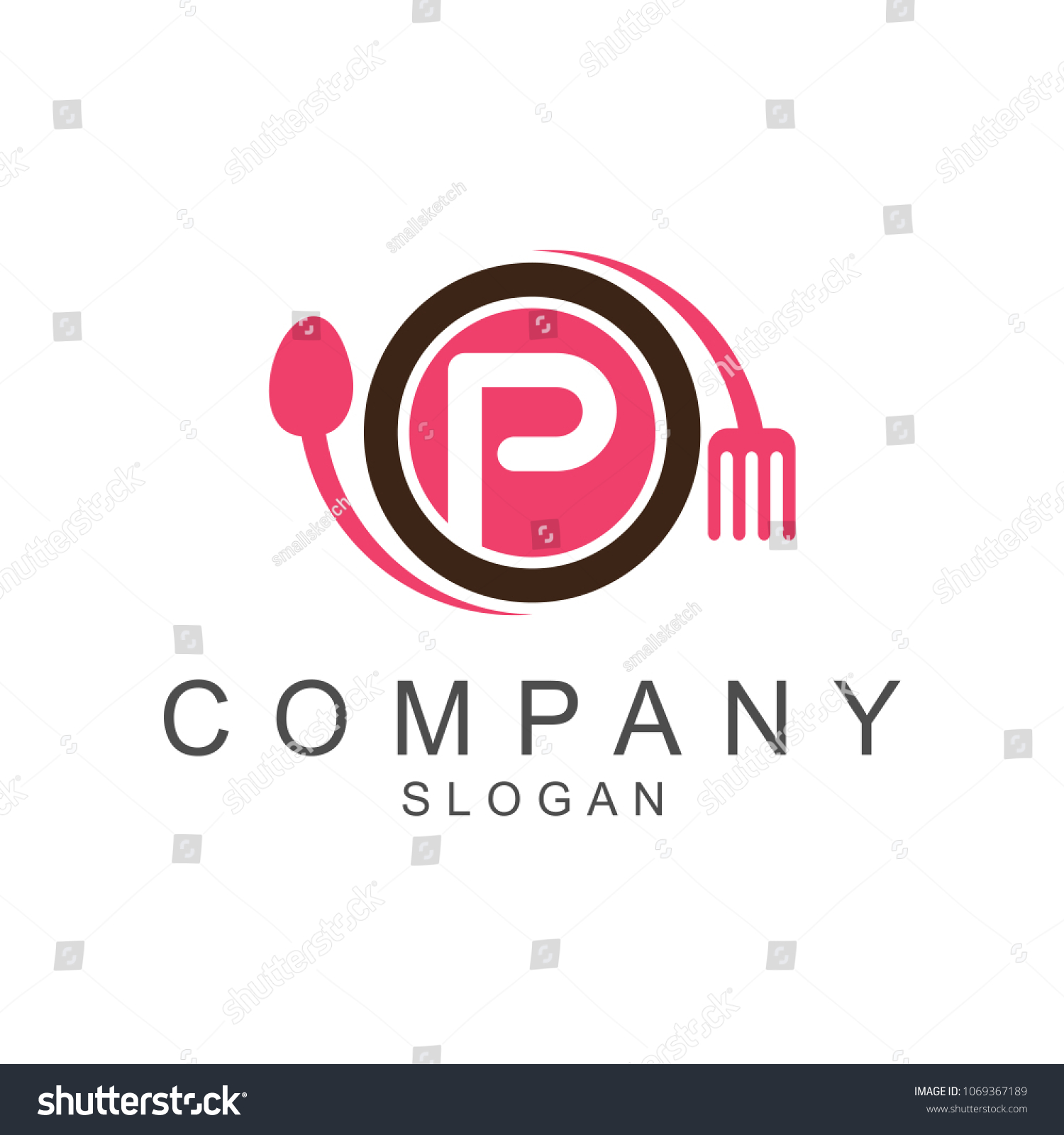 Restaurant Logo Template Spoon Fork Plate Stock Vector Royalty Free